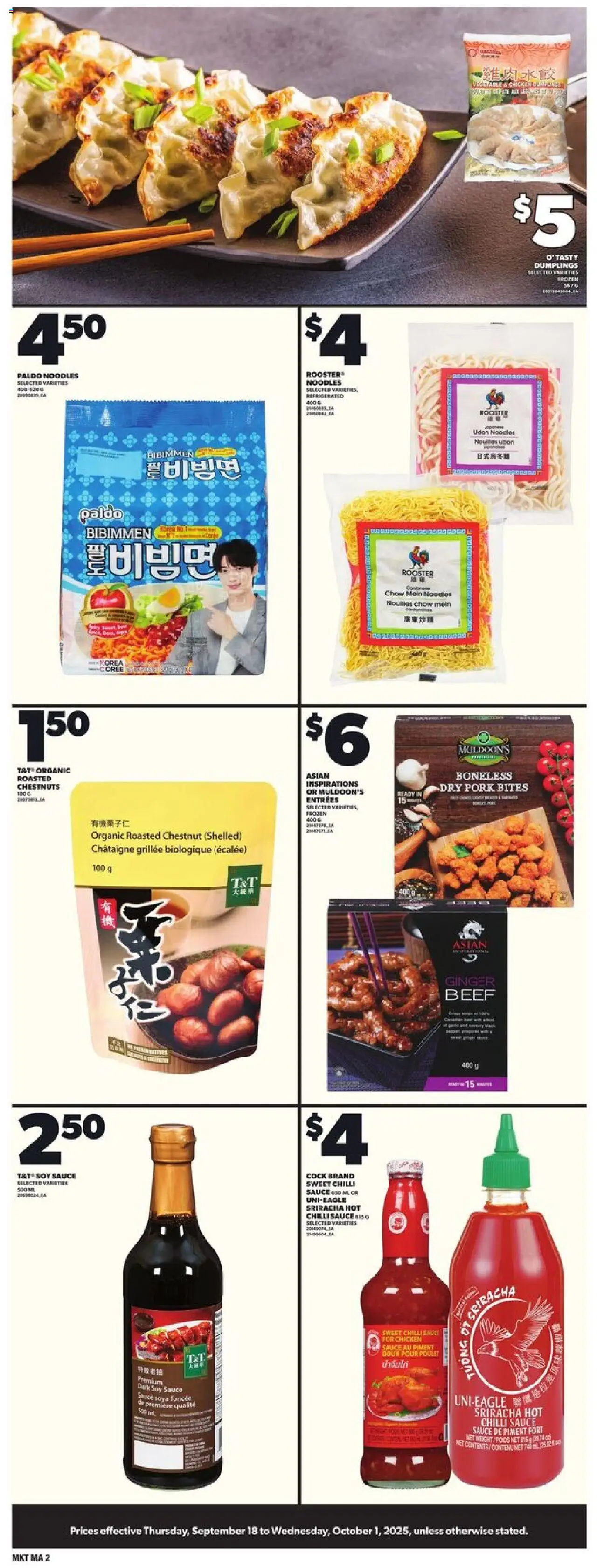 Loblaws flyer valid from 18.09.2025 | Page: 2 | Products: Noodles, Beef, Chicken, Pork