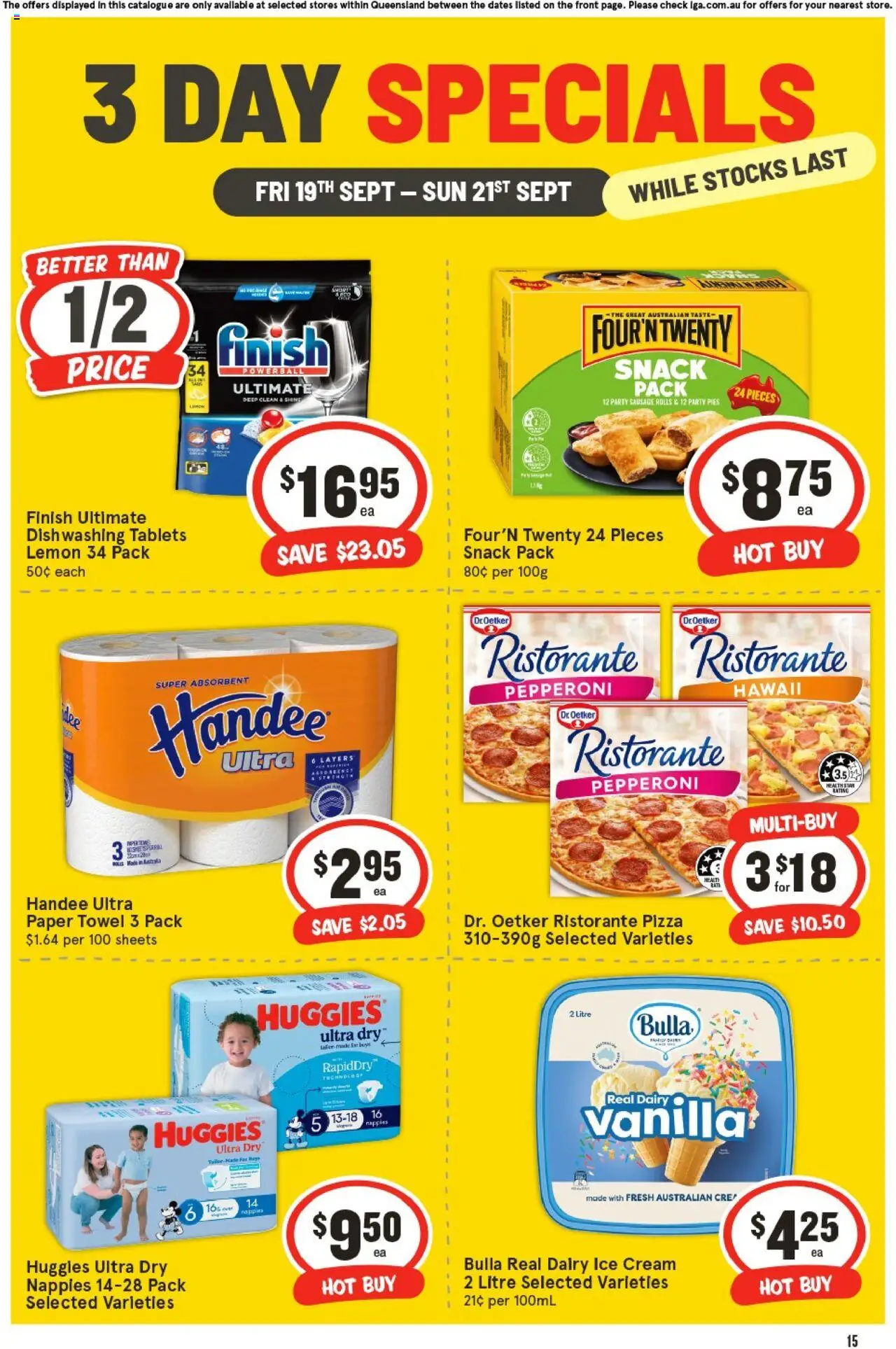 IGA catalogue - valid from 19.09.2025 | Page: 3 | Products: Pizza, Nappies, Ice cream, Lemon