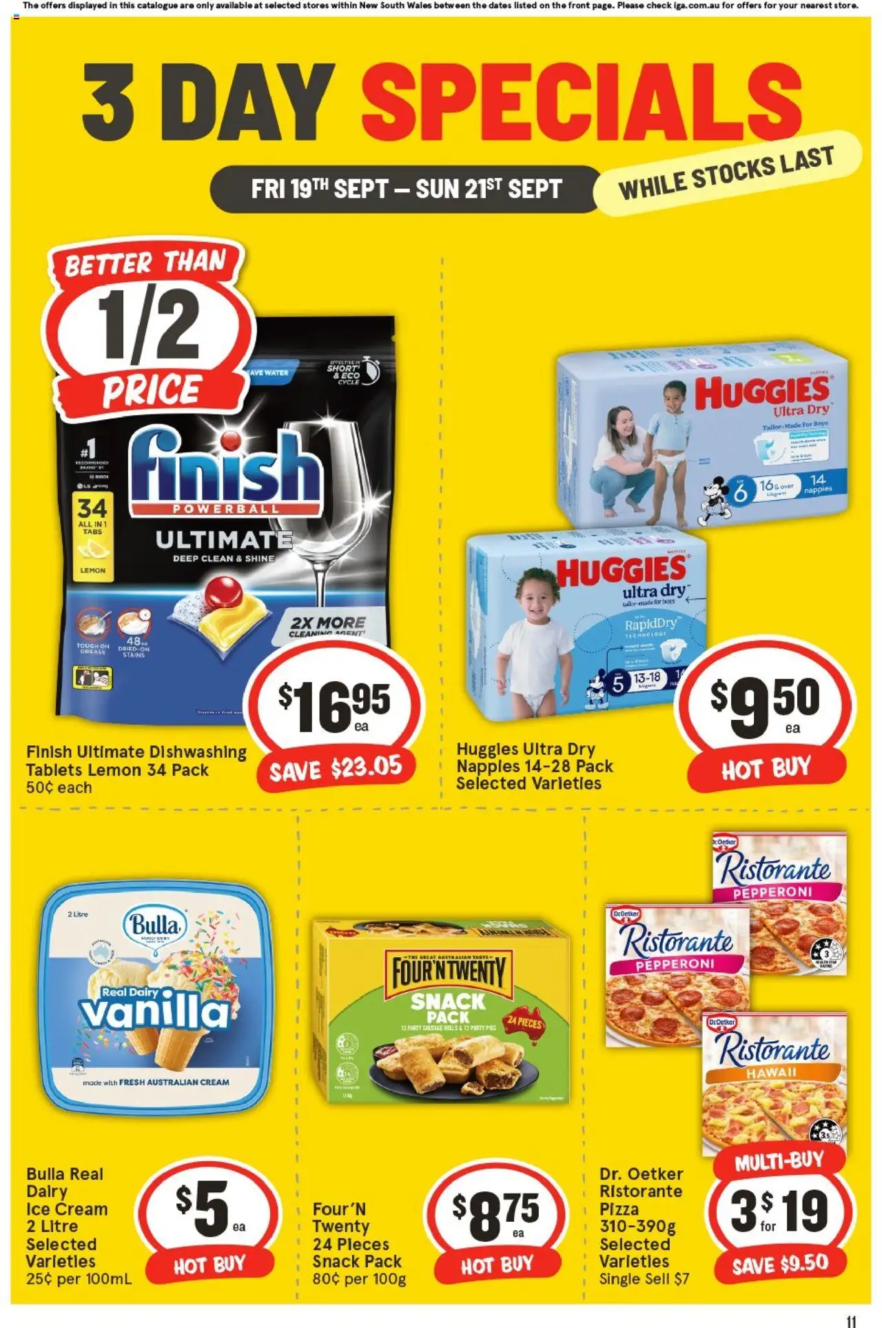 IGA catalogue - valid from 19.09.2025 | Page: 3 | Products: Pizza, Water, Lemon, Tablets