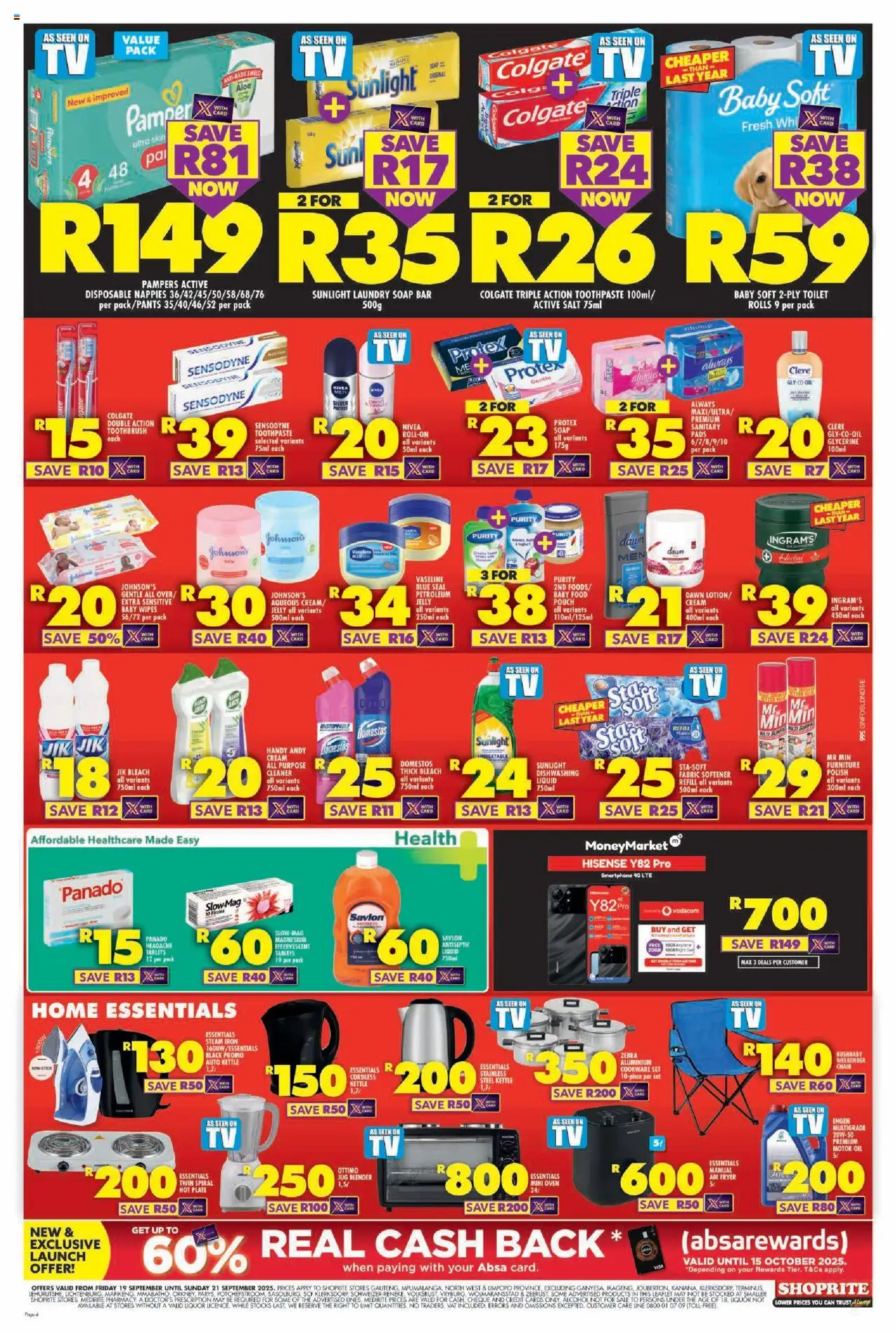 New Shoprite catalogue – valid from 19.09.2025 | Page: 4 | Products: Fryer, Bleach, Cream, Toothbrush