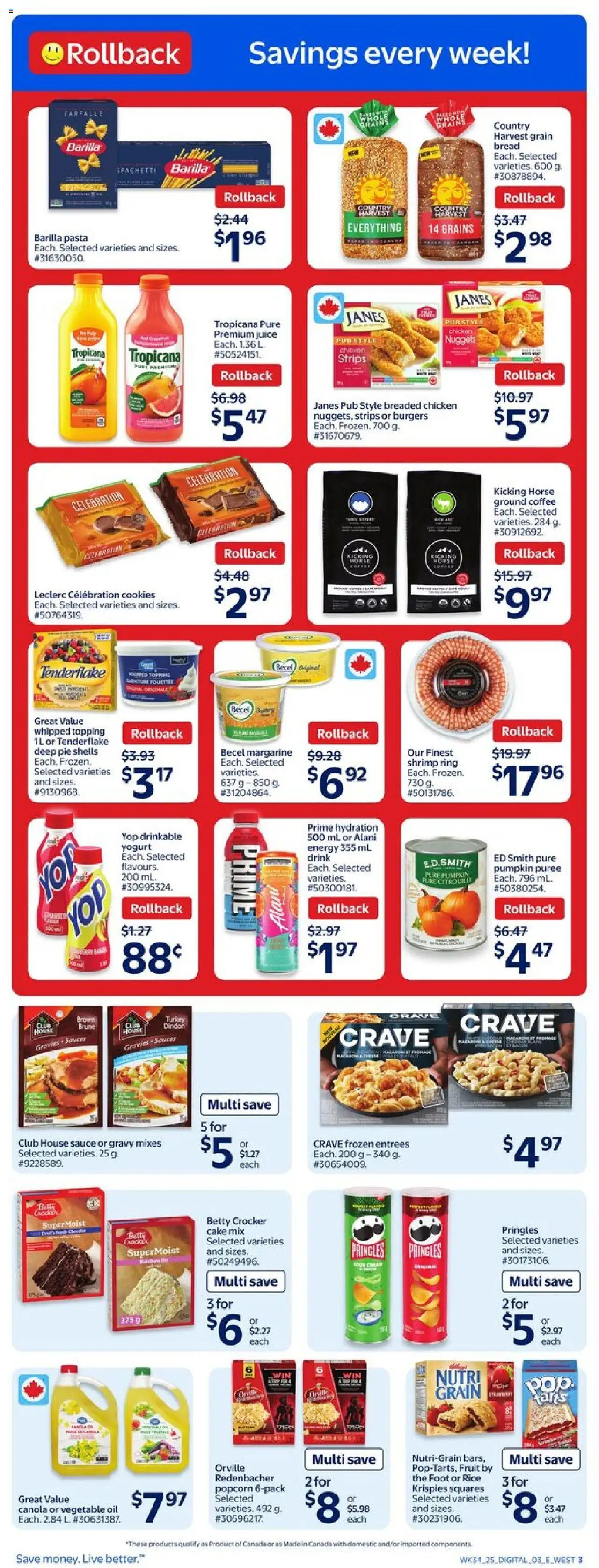 Walmart flyer valid from 18.09.2025 | Page: 4 | Products: Yogurt, Oil, Bread, Juice