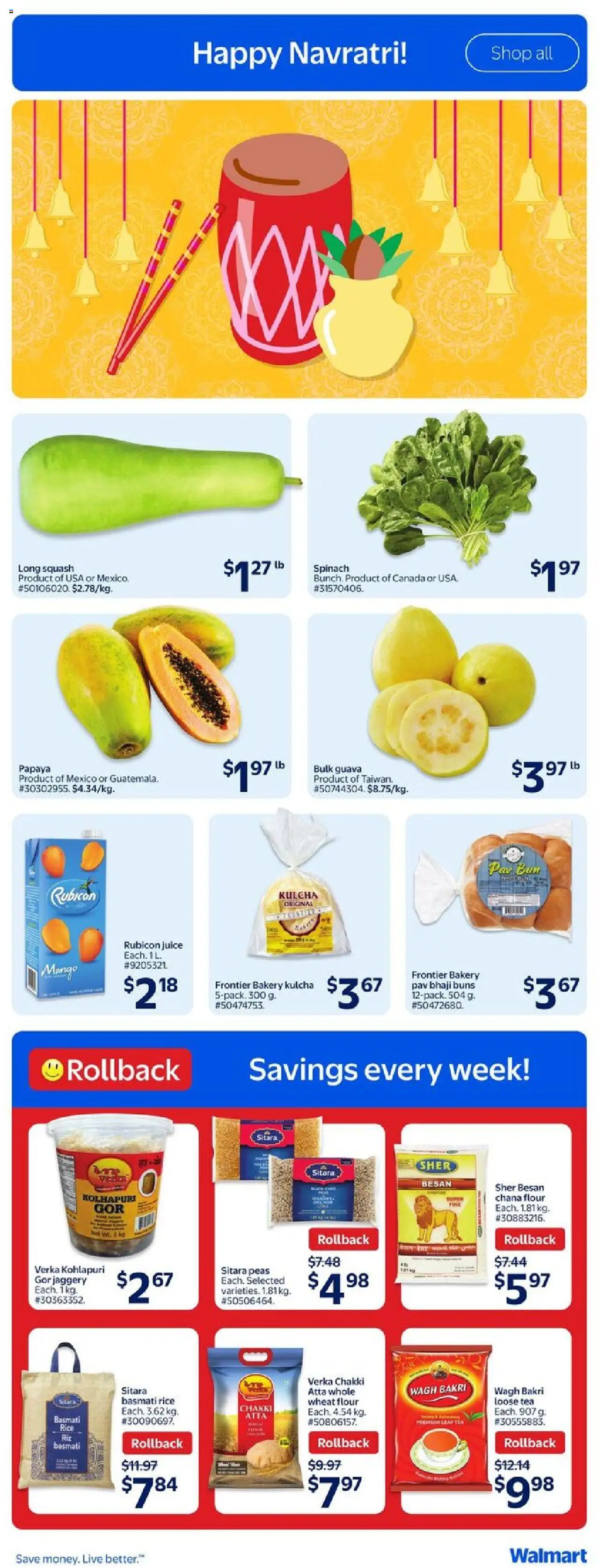 Walmart flyer valid from 18.09.2025 | Page: 7 | Products: Rice, Tea, Bakery, Juice