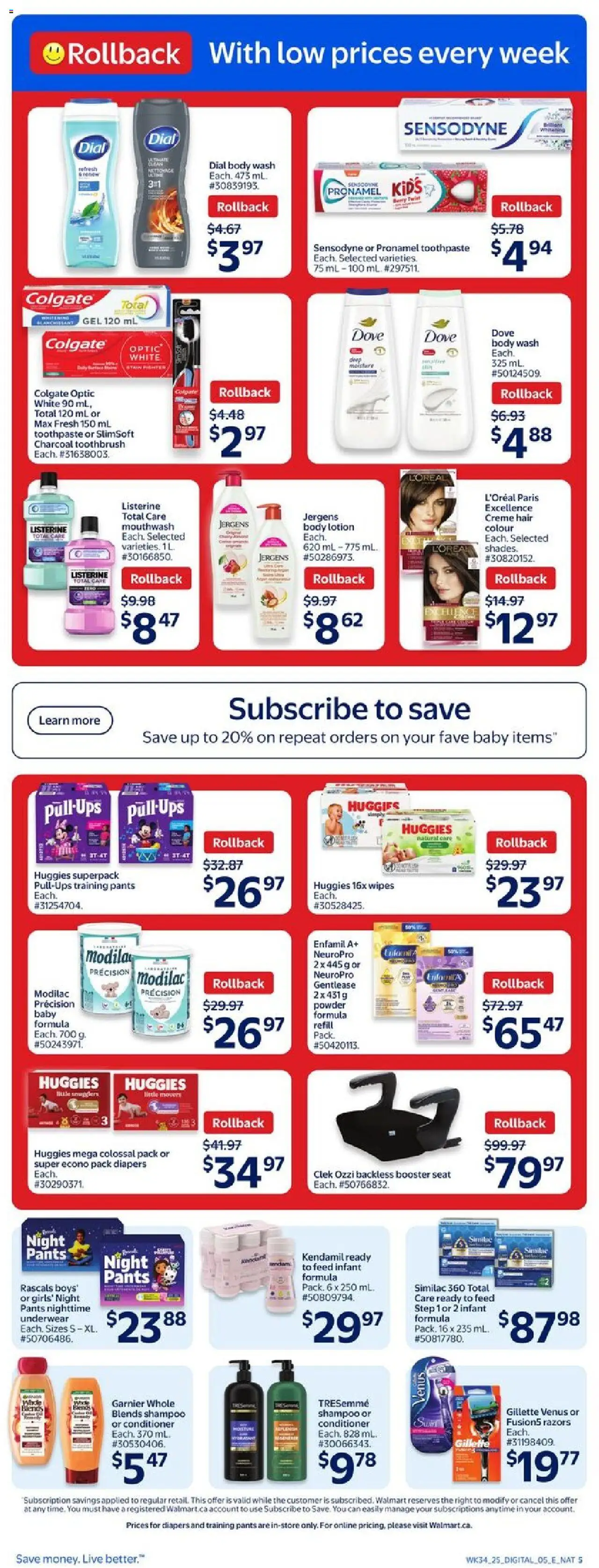 Walmart flyer valid from 18.09.2025 | Page: 9 | Products: Powder, Shampoo, Body lotion, Toothpaste