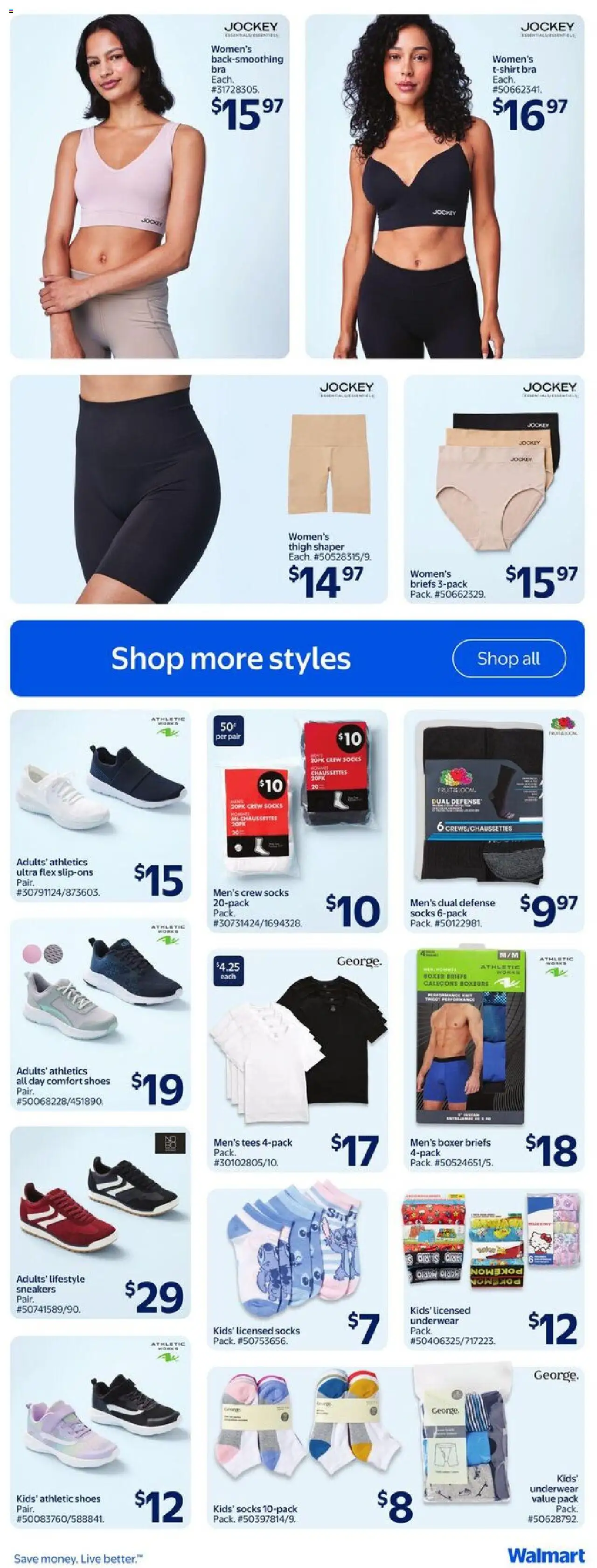 Walmart flyer valid from 18.09.2025 | Page: 13 | Products: Shoes, Tshirt, Bra, Briefs