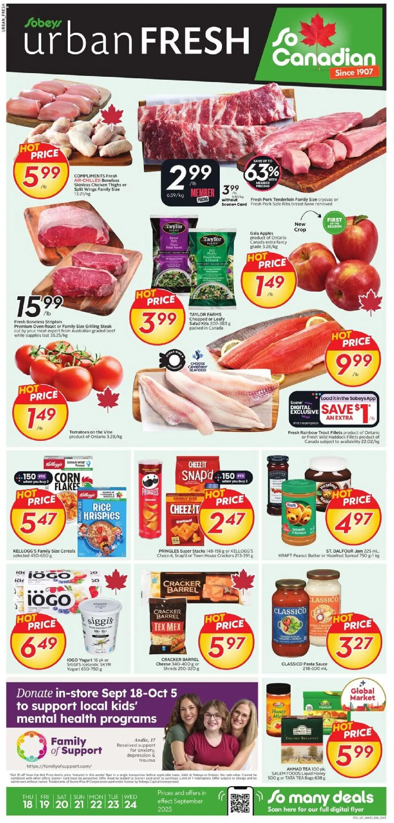 Sobeys flyer valid from 18.09.2025 | Page: 1 | Products: Pasta, Salad, Butter, Chicken