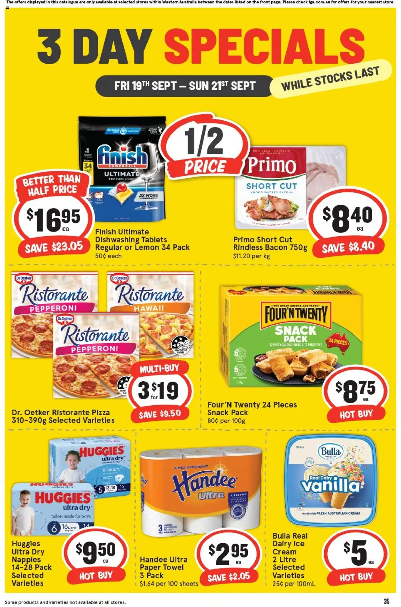 IGA catalogue - valid from 19.09.2025 | Page: 3 | Products: Pizza, Cream, Sausage, Pies