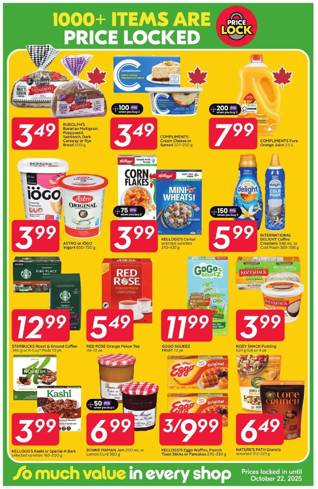 Sobeys flyer valid from 18.09.2025 | Page: 4 | Products: Cheese, Bread, Chocolate, Juice