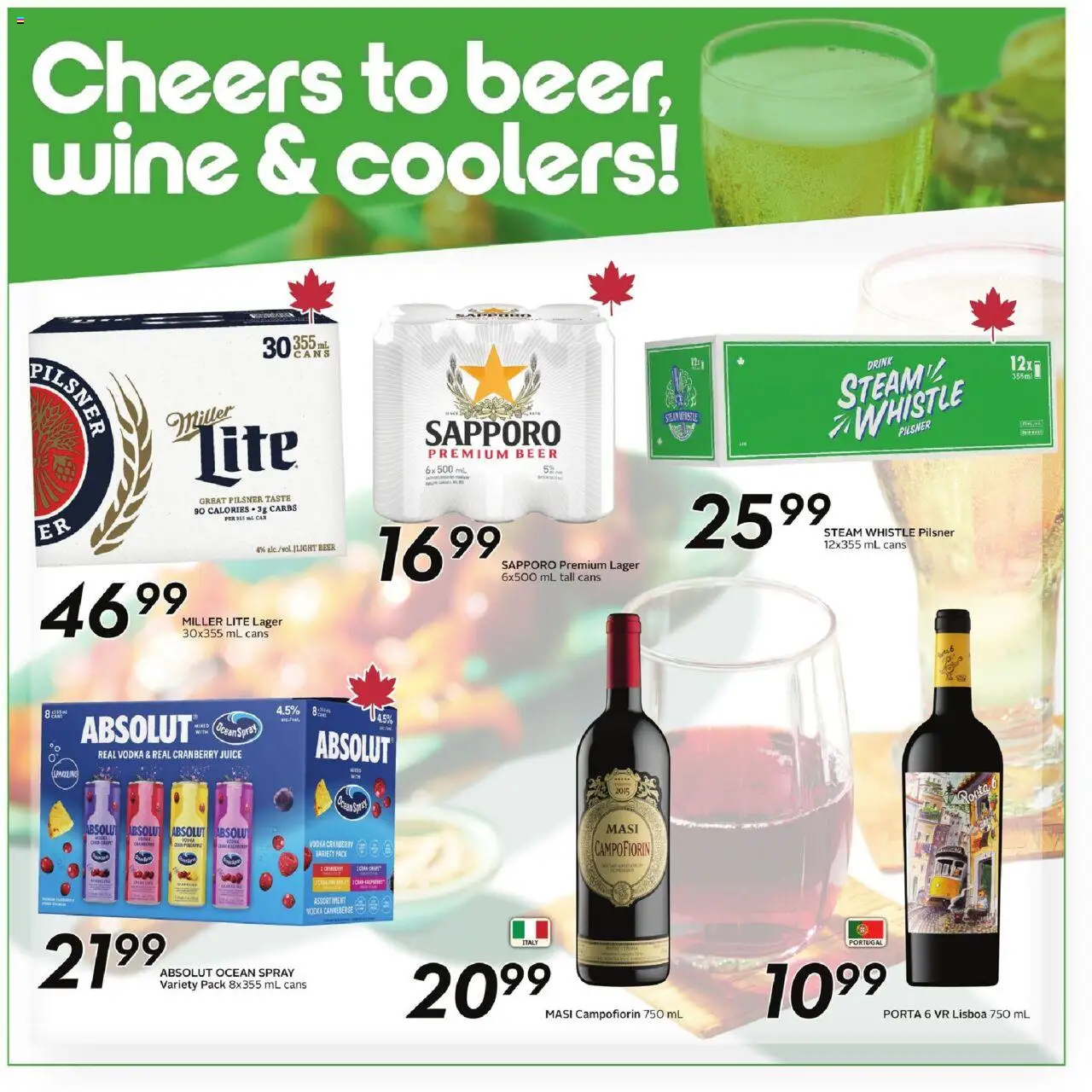Sobeys flyer valid from 18.09.2025 | Page: 14 | Products: Vodka, Juice, Wine, Beer