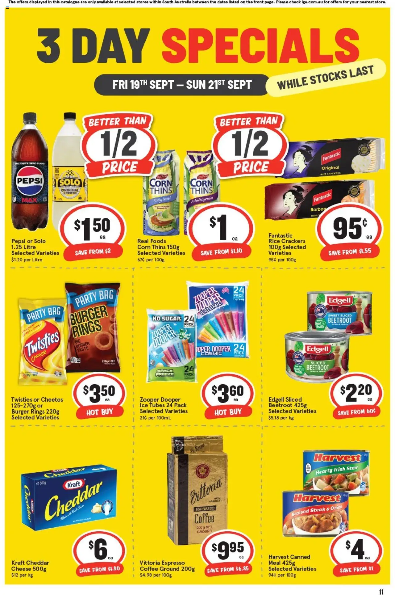 IGA catalogue - valid from 19.09.2025 | Page: 3 | Products: Cheese, Coffee, Steak, Bag