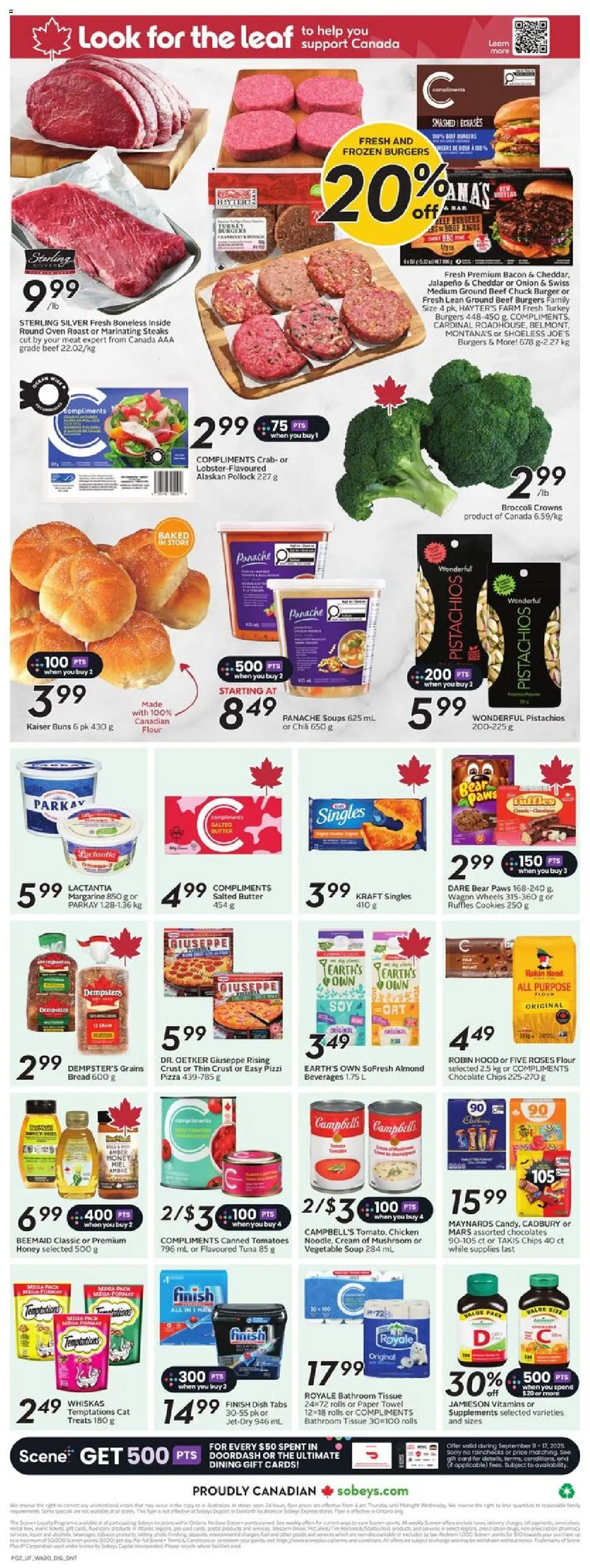 Sobeys flyer valid from 11.09.2025 | Page: 4 | Products: Beef, Chips, Cookies, Oven