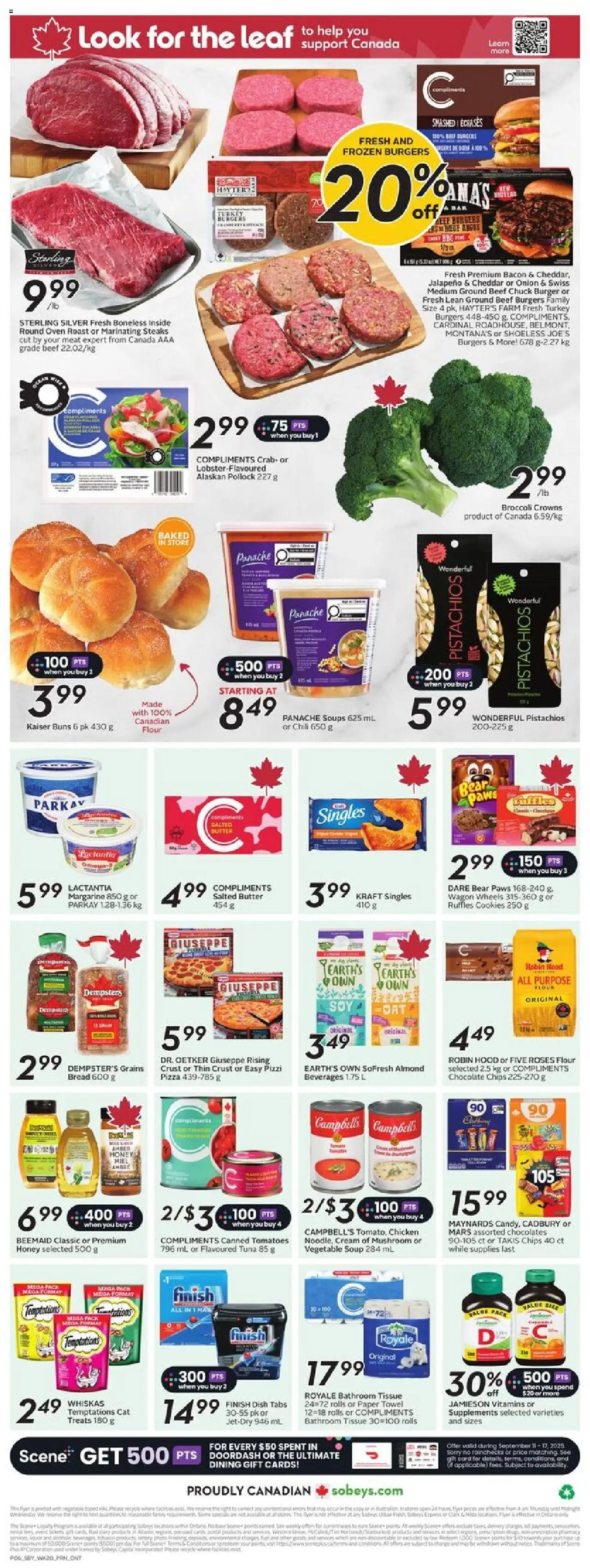 Sobeys flyer valid from 11.09.2025 | Page: 4 | Products: Beef, Cream, Chocolate, Pizza