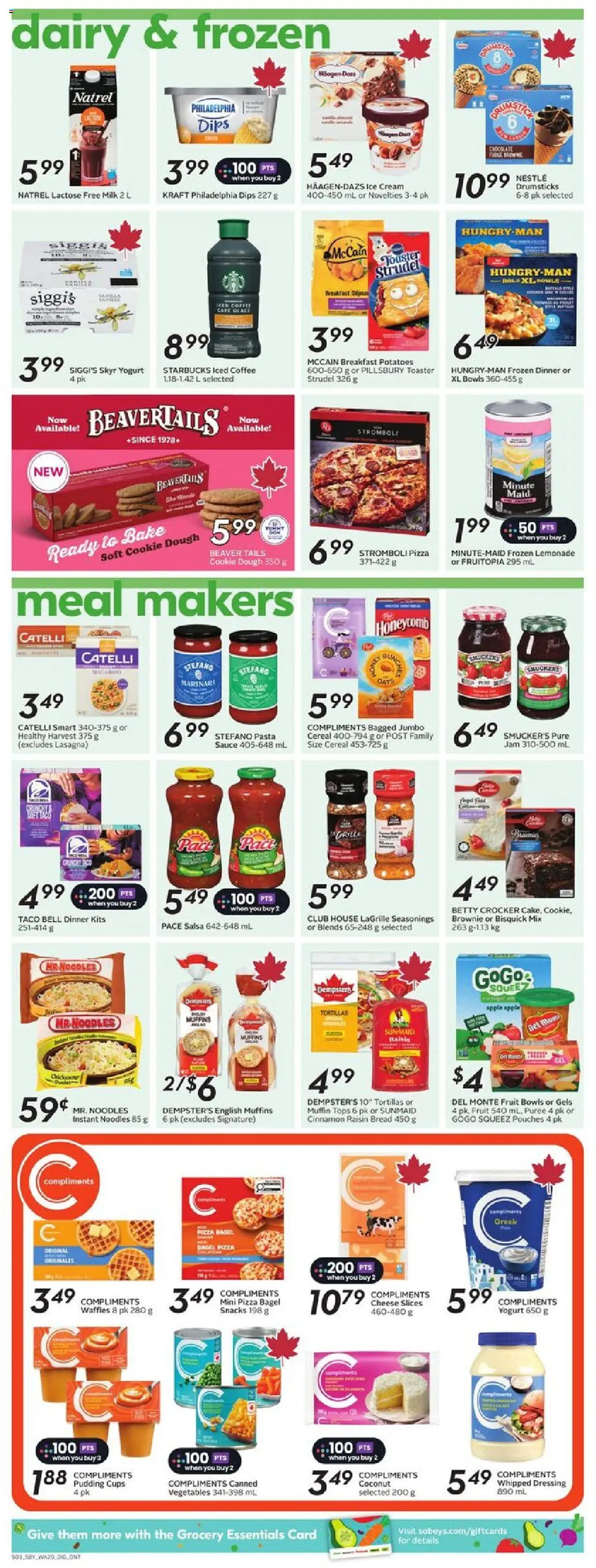 Sobeys flyer valid from 11.09.2025 | Page: 11 | Products: Noodles, Ice cream, Coffee, Pizza