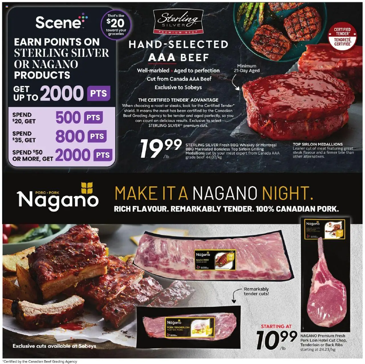 Sobeys flyer valid from 11.09.2025 | Page: 19 | Products: Beef, Whiskey, Pork