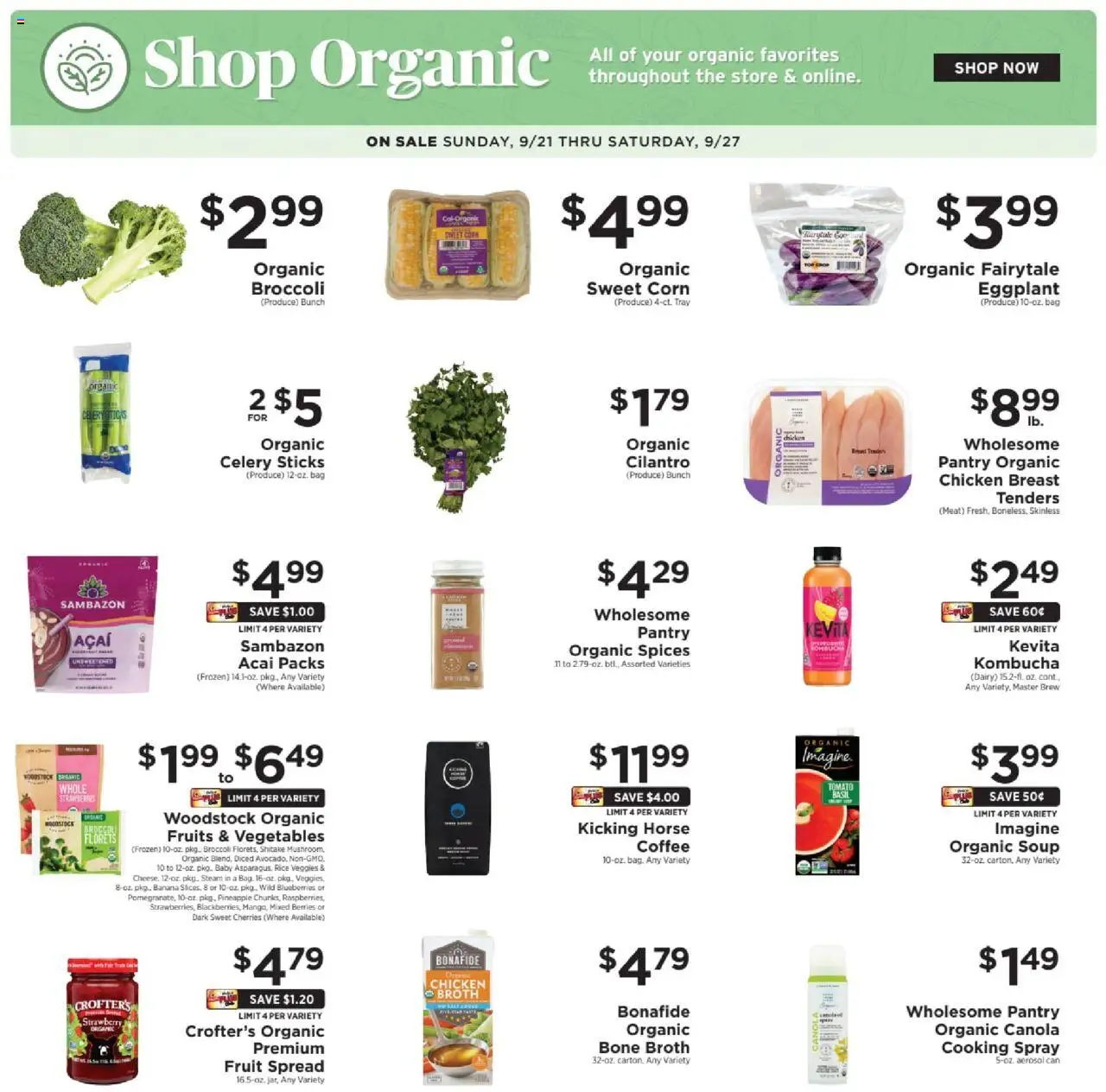 ShopRite Shop Organic - valid from 21.09.2025 | Page: 1 | Products: Corn, Cherries, Pineapple, Strawberries
