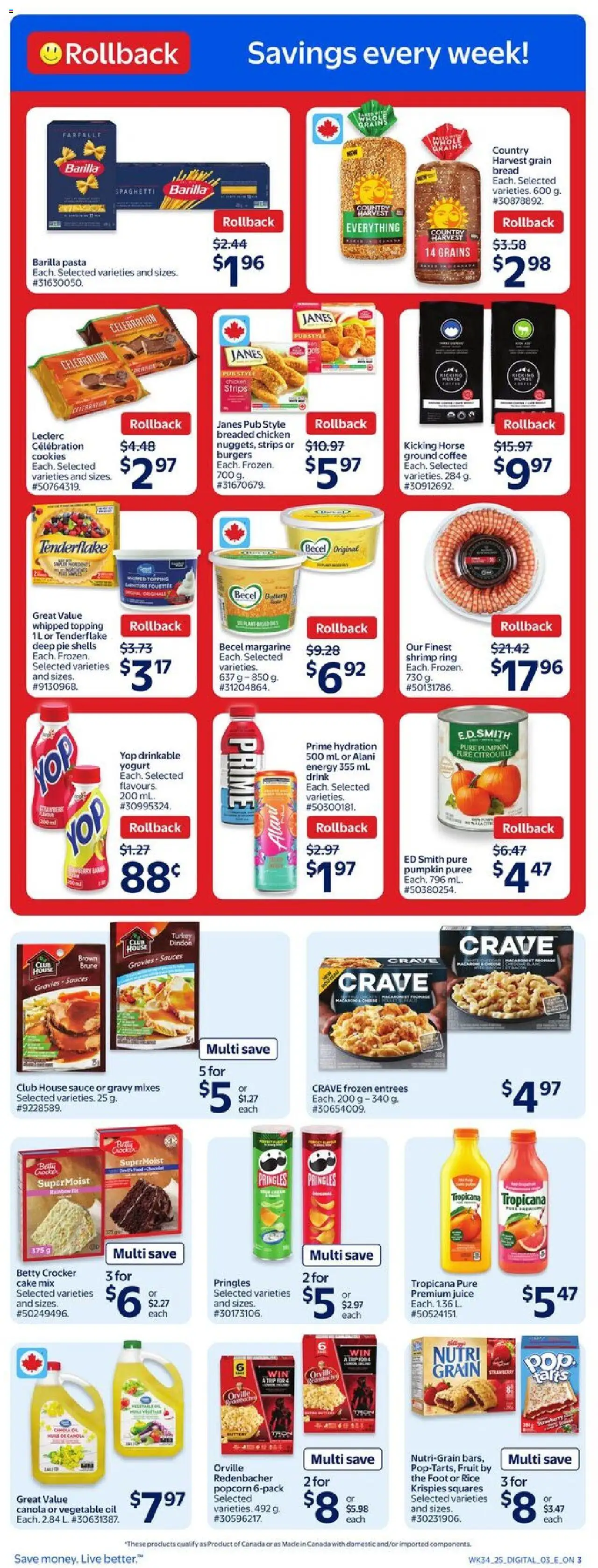 Walmart flyer valid from 18.09.2025 | Page: 4 | Products: Pasta, Oil, Juice, Chicken