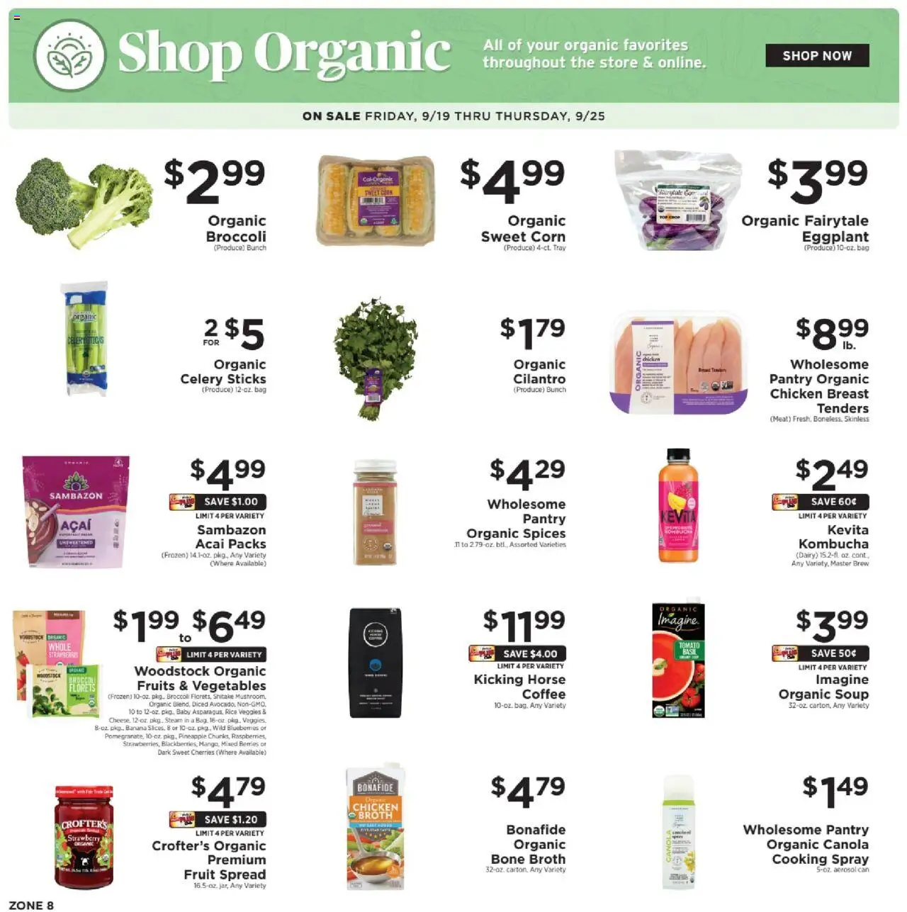 ShopRite Shop Organic - valid from 18.09.2025 | Page: 1 | Products: Cherries, Spices, Eggplant, Blueberries