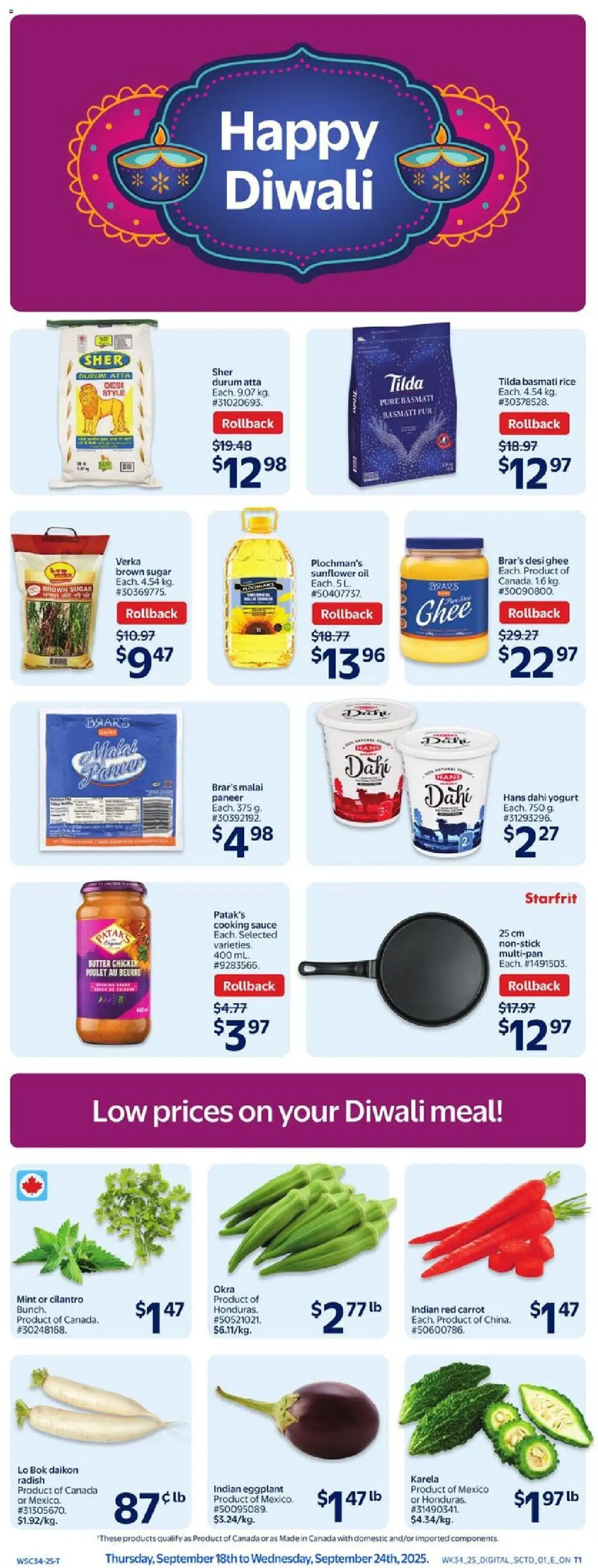 Walmart flyer valid from 18.09.2025 | Page: 1 | Products: Rice, Carrot, Butter, Chicken