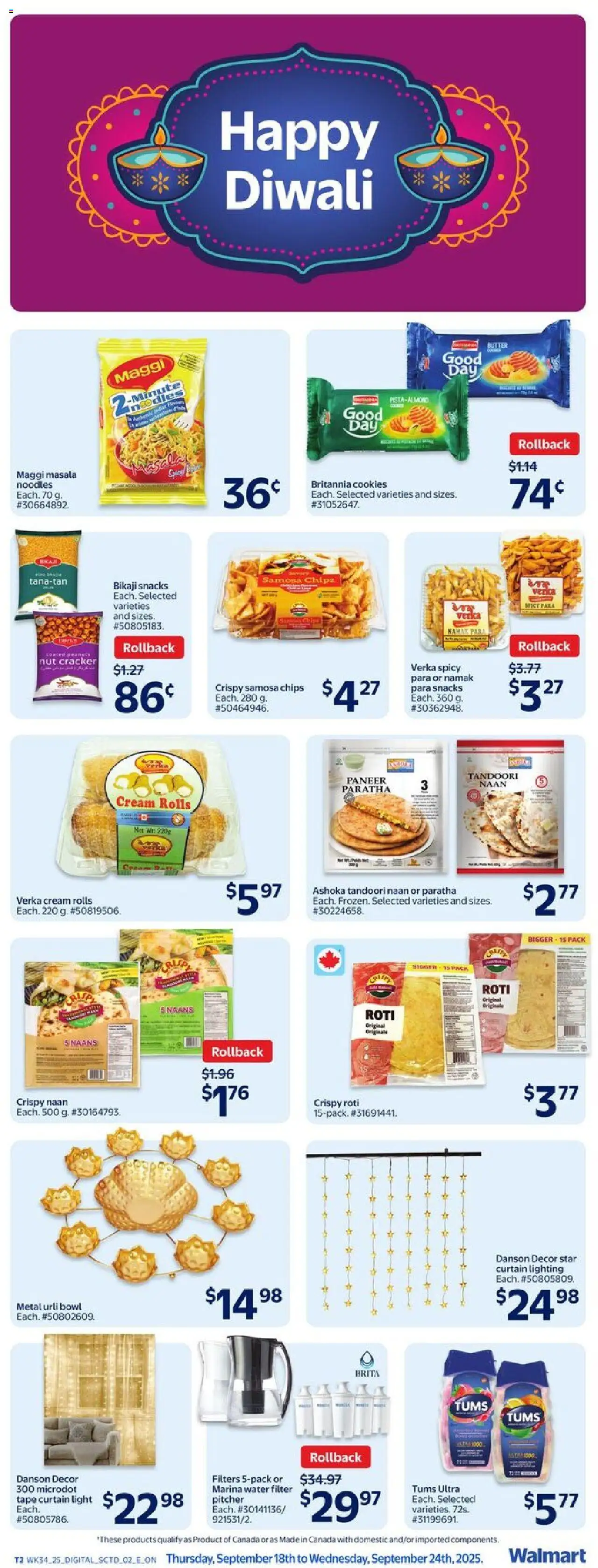 Walmart flyer valid from 18.09.2025 | Page: 2 | Products: Noodles, Chips, Cream, Butter