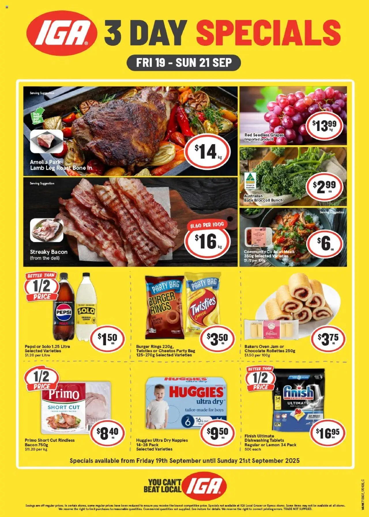 IGA catalogue - valid from 19.09.2025 | Page: 1 | Products: Bacon, Cheese, Lamb, Lemon