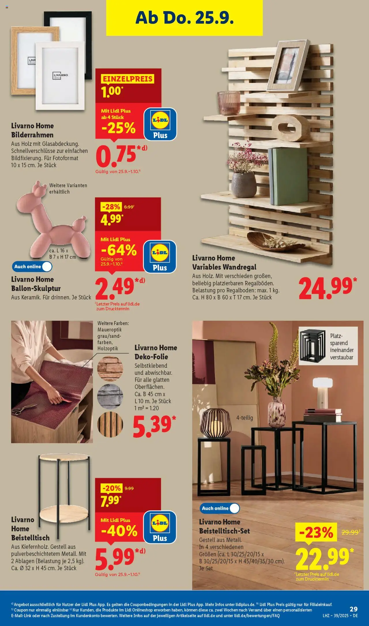 Lidl Prospekt Holzminden – gültig ab 22.09.2025 | Seite: 39 | Produkte: Beistelltisch, Wandregal, Bilderrahmen