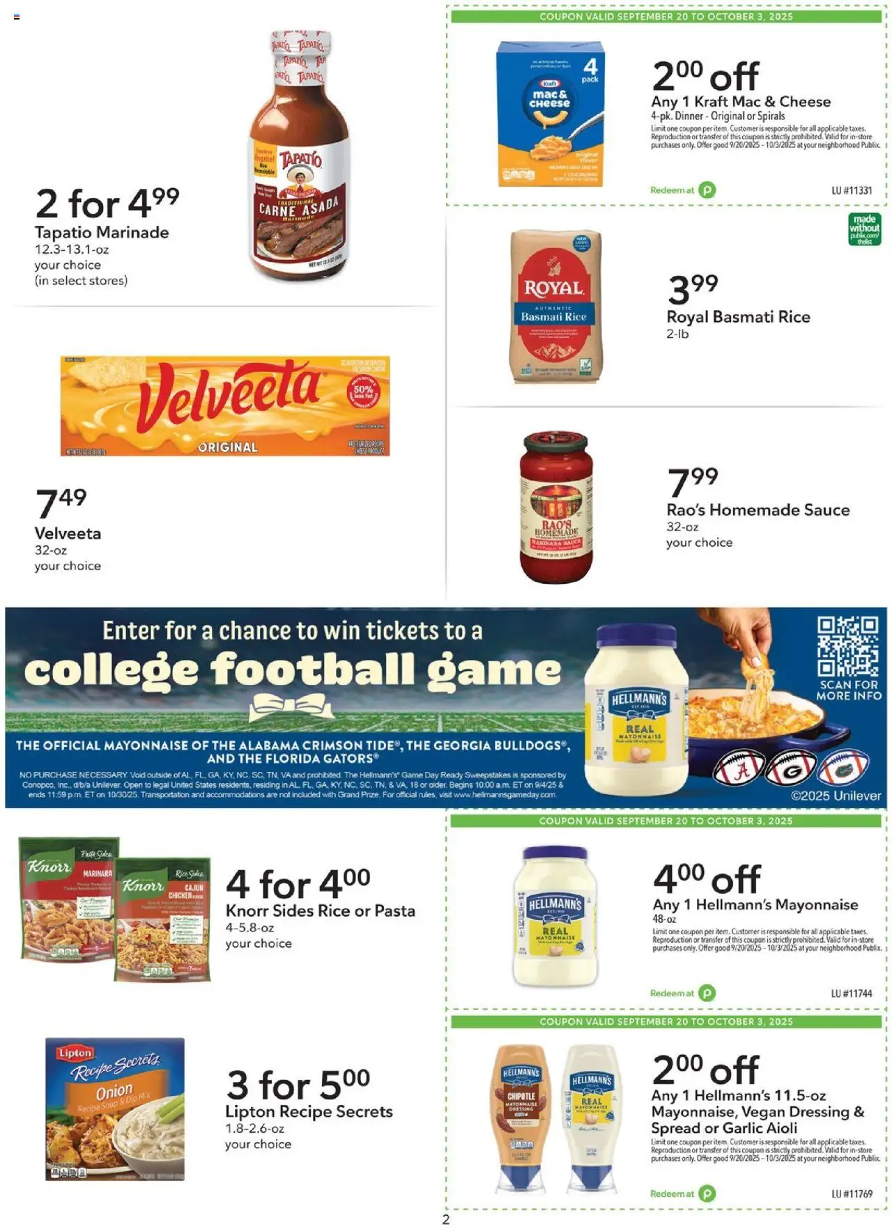 Publix Extra Savings - valid from 20.09.2025 | Page: 2 | Products: Rice, Mayonnaise, Sauce, Onion