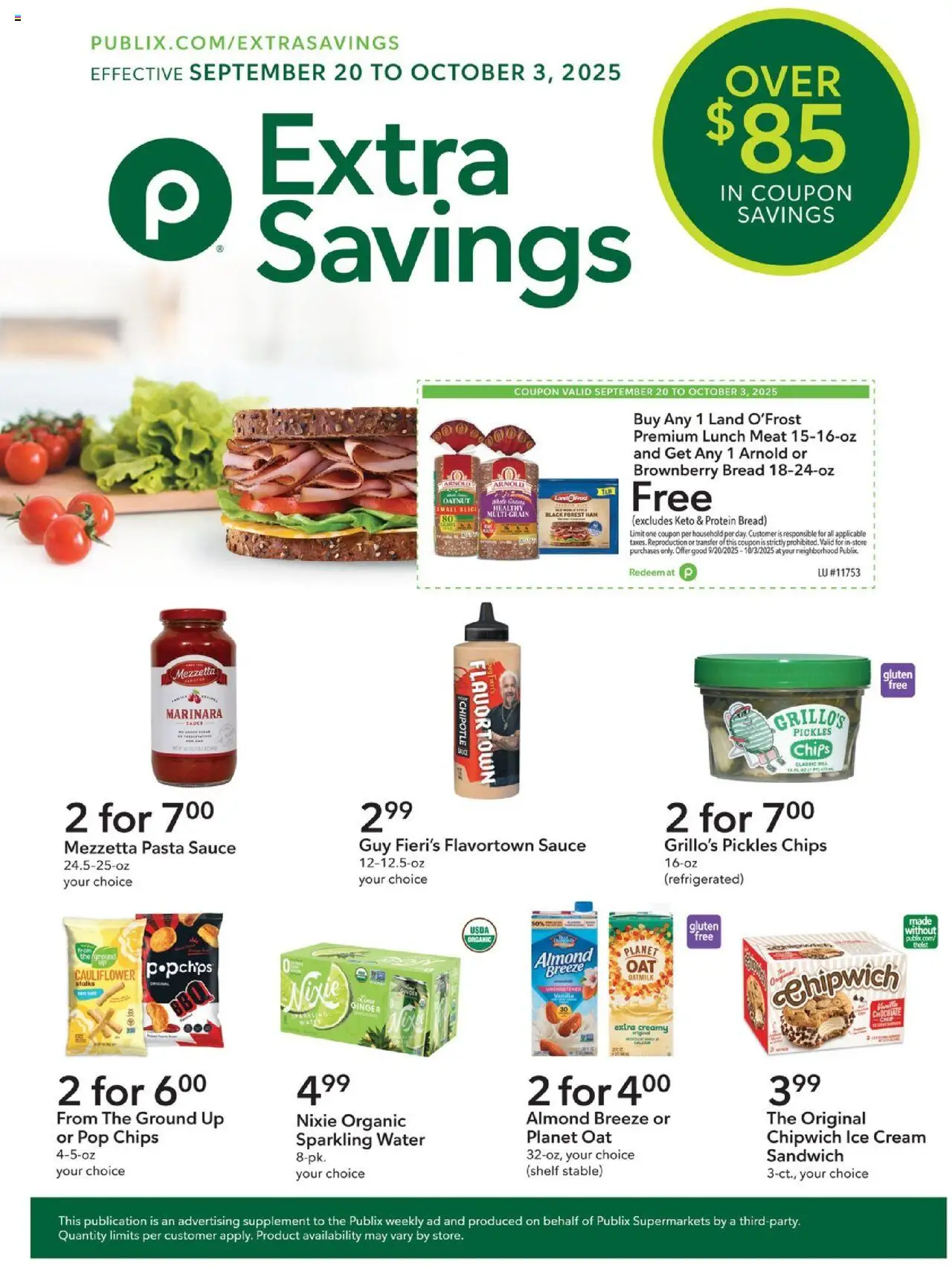 Publix Extra Savings - valid from 20.09.2025 | Page: 1 | Products: Shelf, Ginger, Bread, Chips