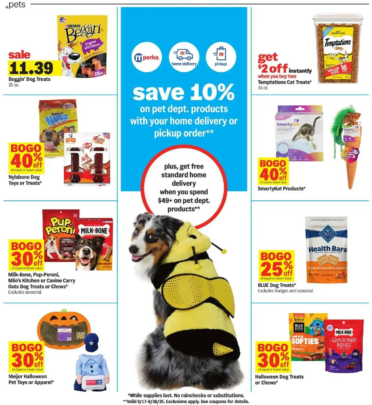 Meijer Weekly Ad - MI - valid from 17.09.2025 | Page: 28 | Products: Dog Treats, Pet Toys, Beef, Pumpkin