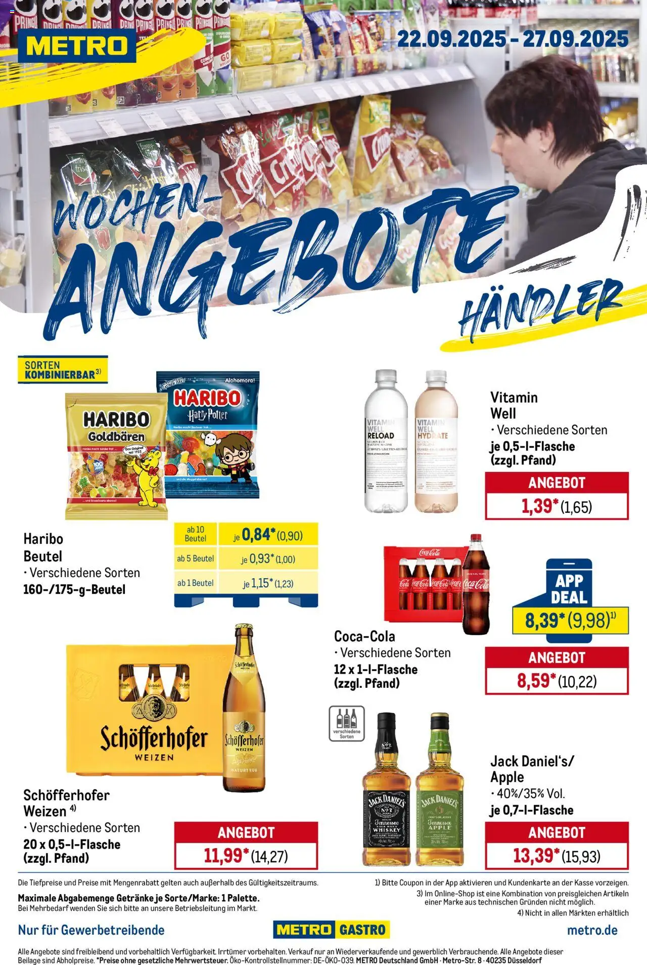 Metro Wochen-Angebote Händler – gültig ab 22.09.2025 | Seite: 1 | Produkte: Haribo, Cola, Apple, Whiskey