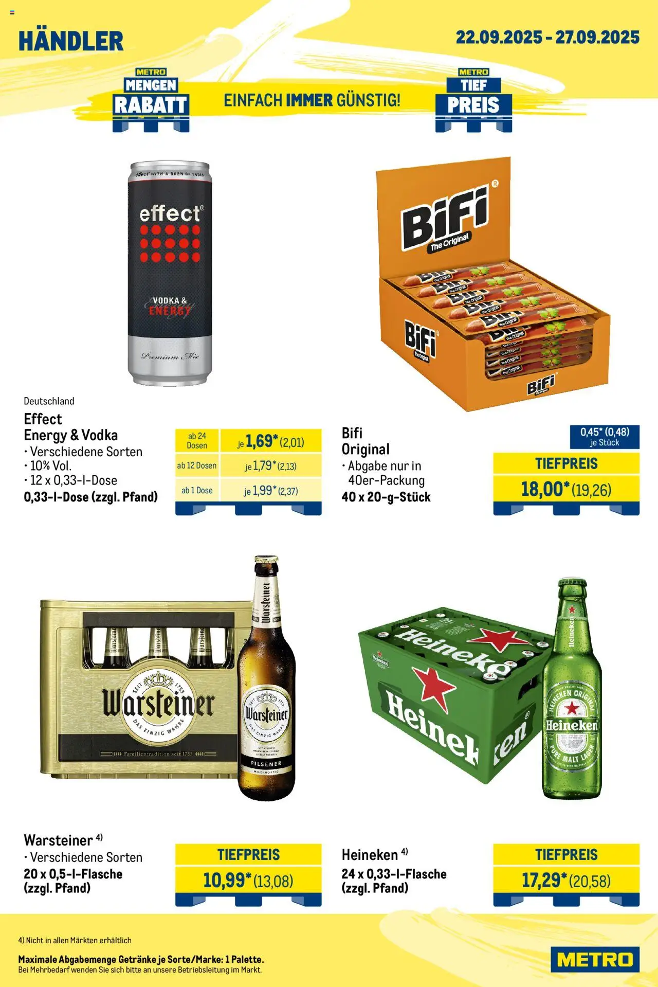 Metro Wochen-Angebote Händler – gültig ab 22.09.2025 | Seite: 5 | Produkte: Energy, Bifi, Warsteiner, Vodka