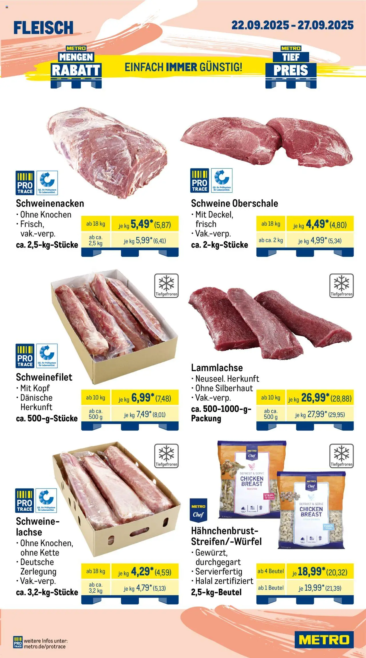 Metro Wochen-Angebote Gastro – gültig ab 22.09.2025 | Seite: 3 | Produkte: Schweinenacken, Schweinefilet, Fleisch, Hahnchenbrust