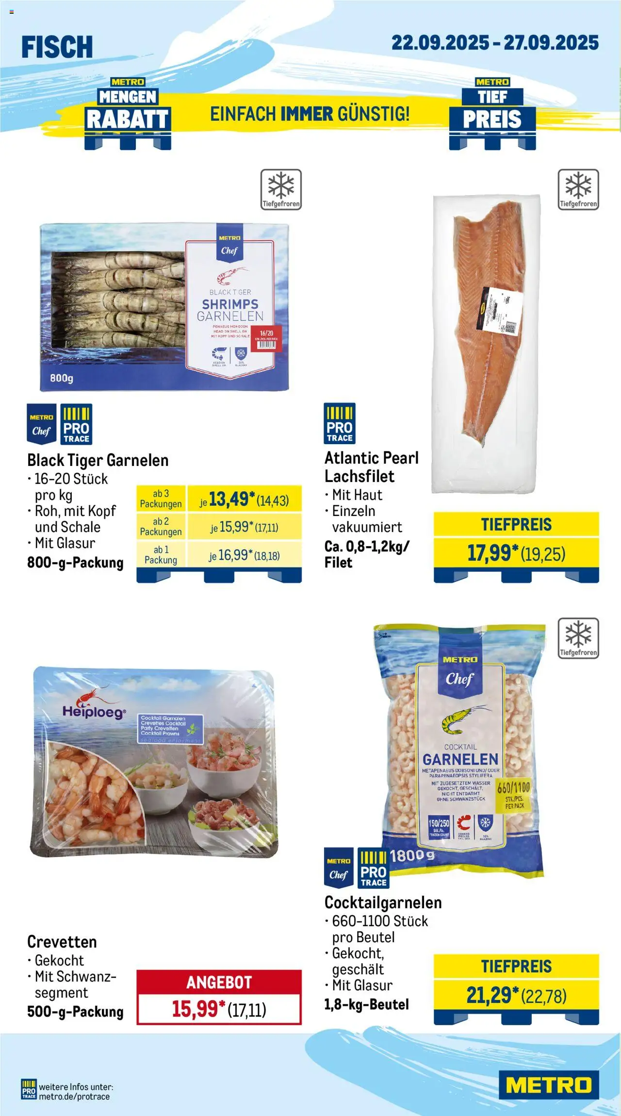 Metro Wochen-Angebote Gastro – gültig ab 22.09.2025 | Seite: 6 | Produkte: Garnelen, Fisch, Wasser, Tiger garnelen