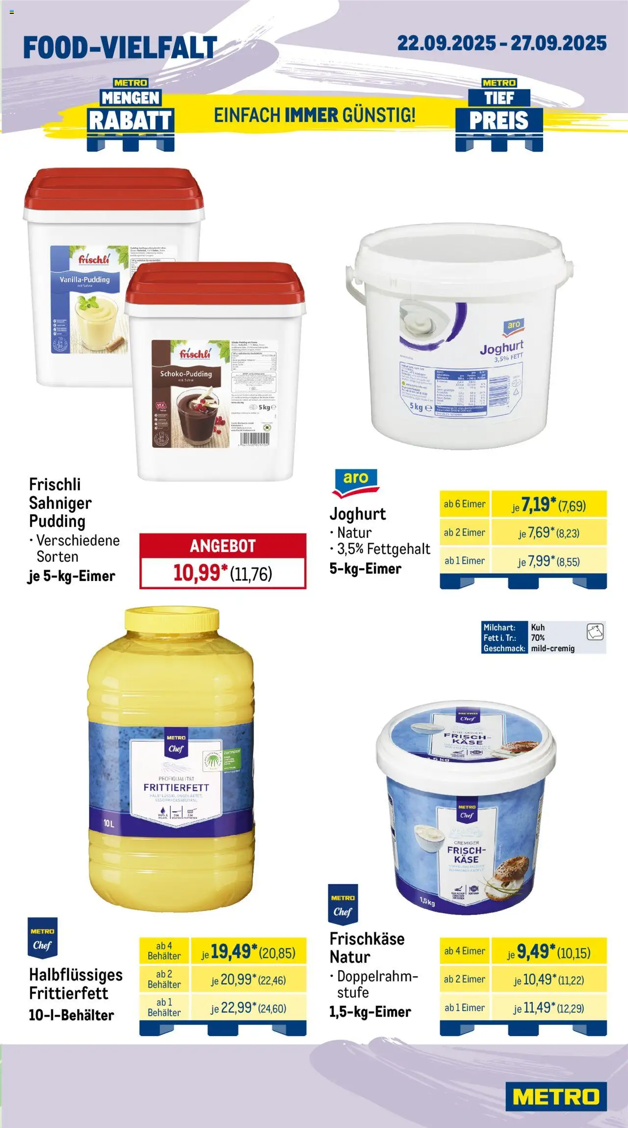 Metro Wochen-Angebote Gastro – gültig ab 22.09.2025 | Seite: 9 | Produkte: Käse, Pudding, Sahne, Frischkase