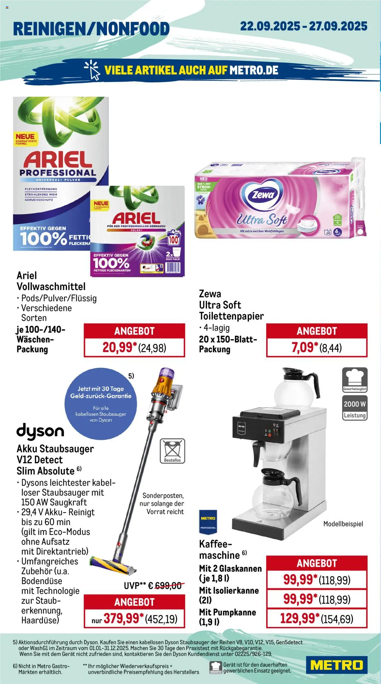 Metro Wochen-Angebote Gastro – gültig ab 22.09.2025 | Seite: 16 | Produkte: Kabel, Dyson, Staubsauger, Ariel