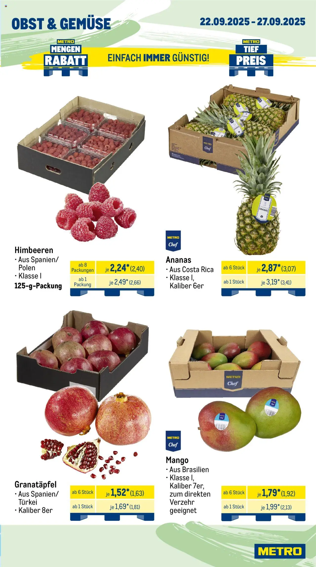 Metro Prospekt 	 – gültig ab 22.09.2025 | Seite: 7 | Produkte: Himbeeren, Granatapfel, Ananas, Mango