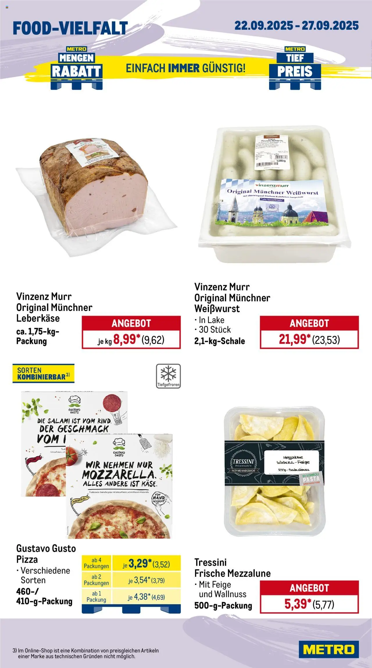 Metro Prospekt 	 – gültig ab 22.09.2025 | Seite: 10 | Produkte: Weißwurst, Pasta, Salami, Pizza