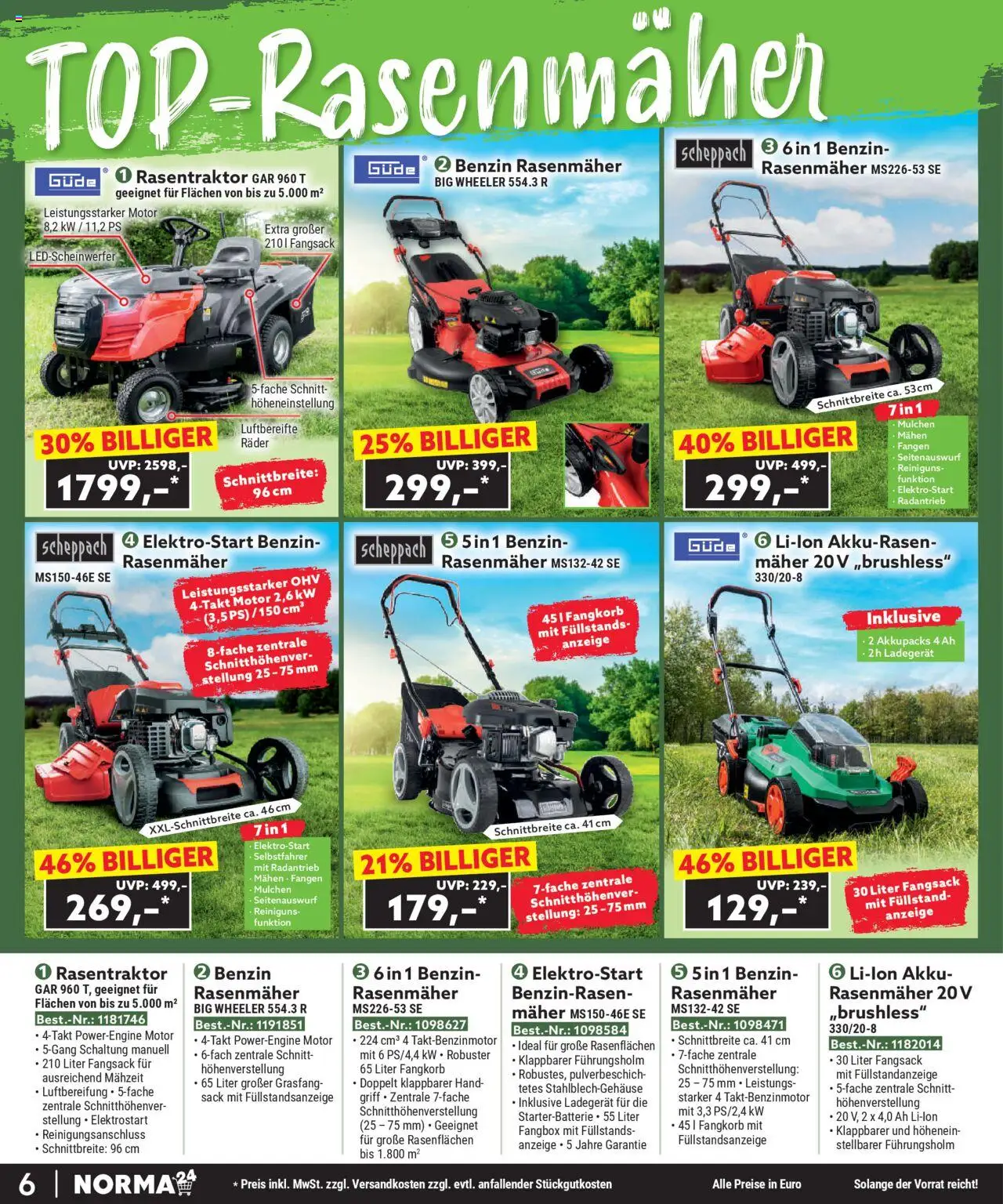 Norma Bestellmagazin September 2025 – gültig ab 01.09.2025 | Seite: 6 | Produkte: Rasenmäher, Ladegerät