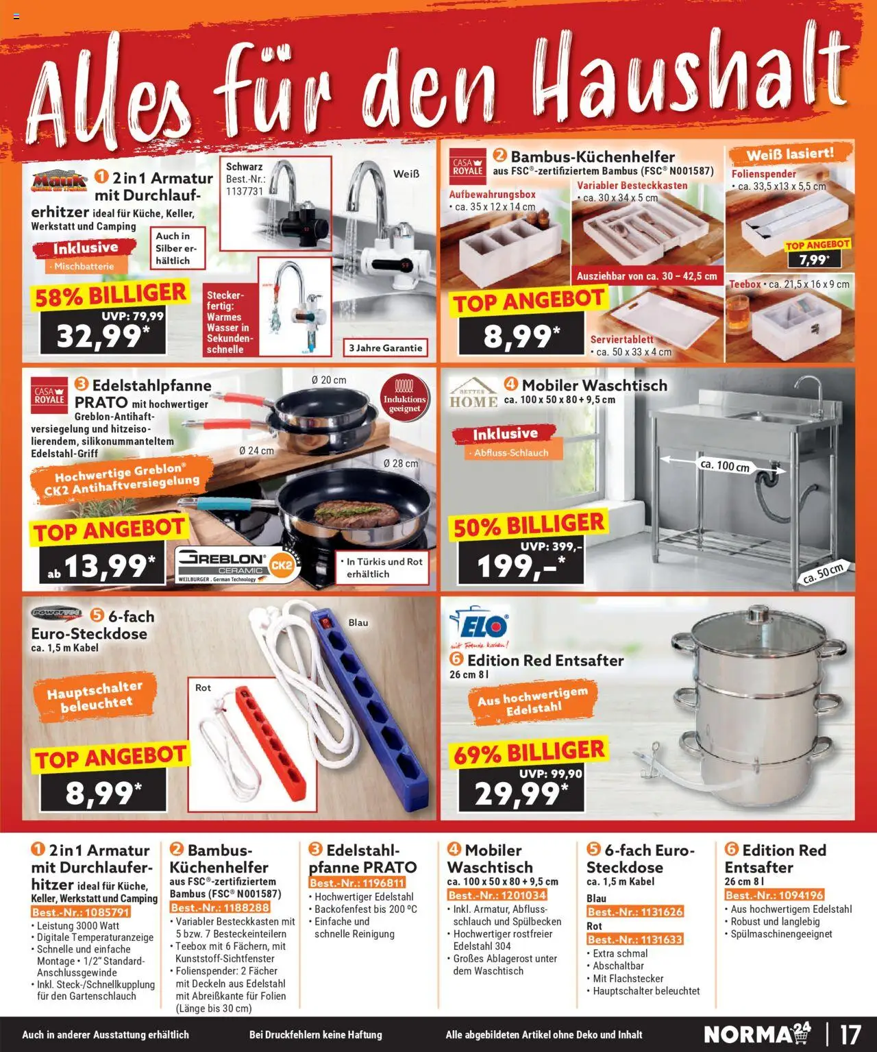 Norma Bestellmagazin September 2025 – gültig ab 01.09.2025 | Seite: 17 | Produkte: Kabel, Top, Steckdose, Armatur