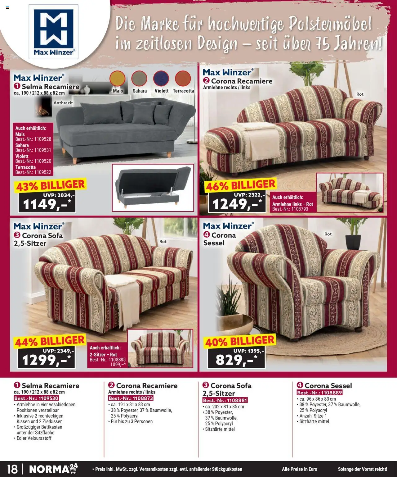 Norma Bestellmagazin September 2025 – gültig ab 01.09.2025 | Seite: 18 | Produkte: Kissen, Sofa, Sessel