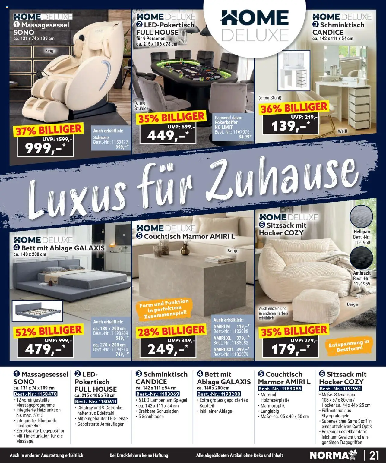 Norma Bestellmagazin September 2025 – gültig ab 01.09.2025 | Seite: 21 | Produkte: Lautsprecher, Hocker, Stuhl, Schminktisch