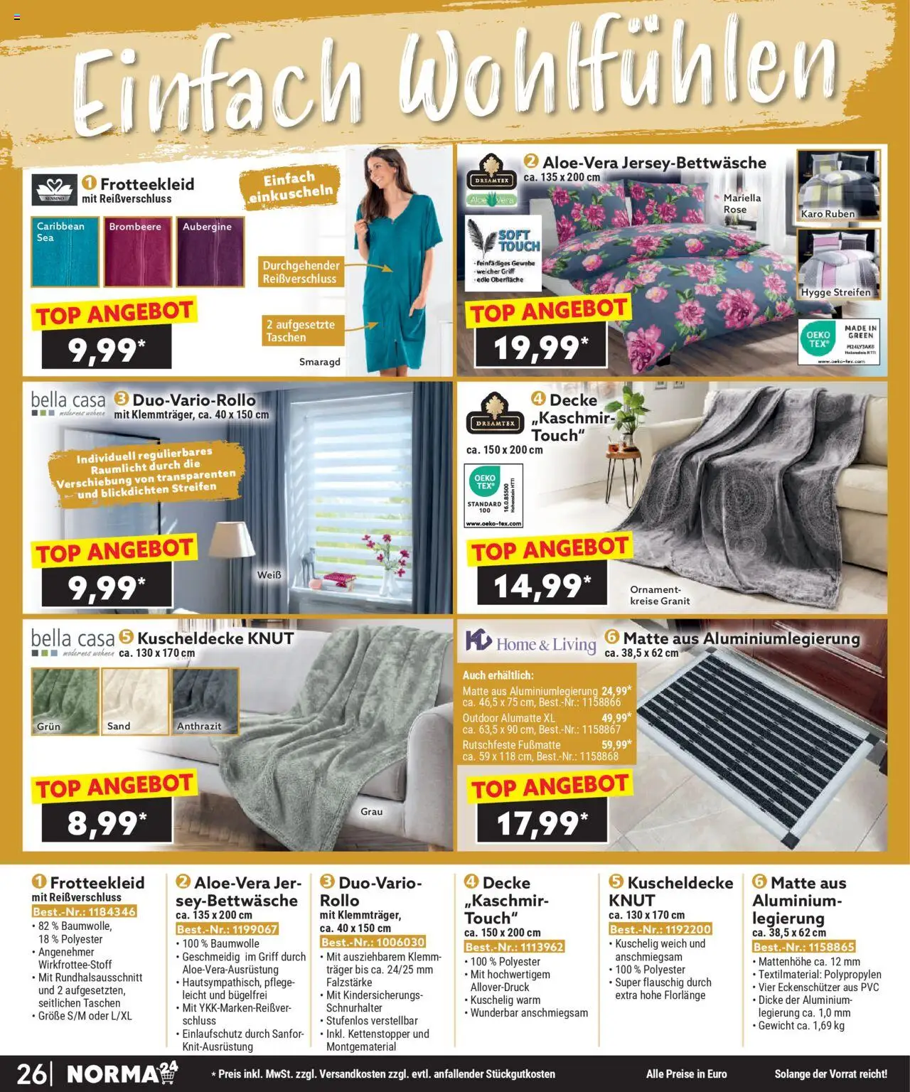 Norma Bestellmagazin September 2025 – gültig ab 01.09.2025 | Seite: 26 | Produkte: Top, Decke, Fußmatte, Aubergine