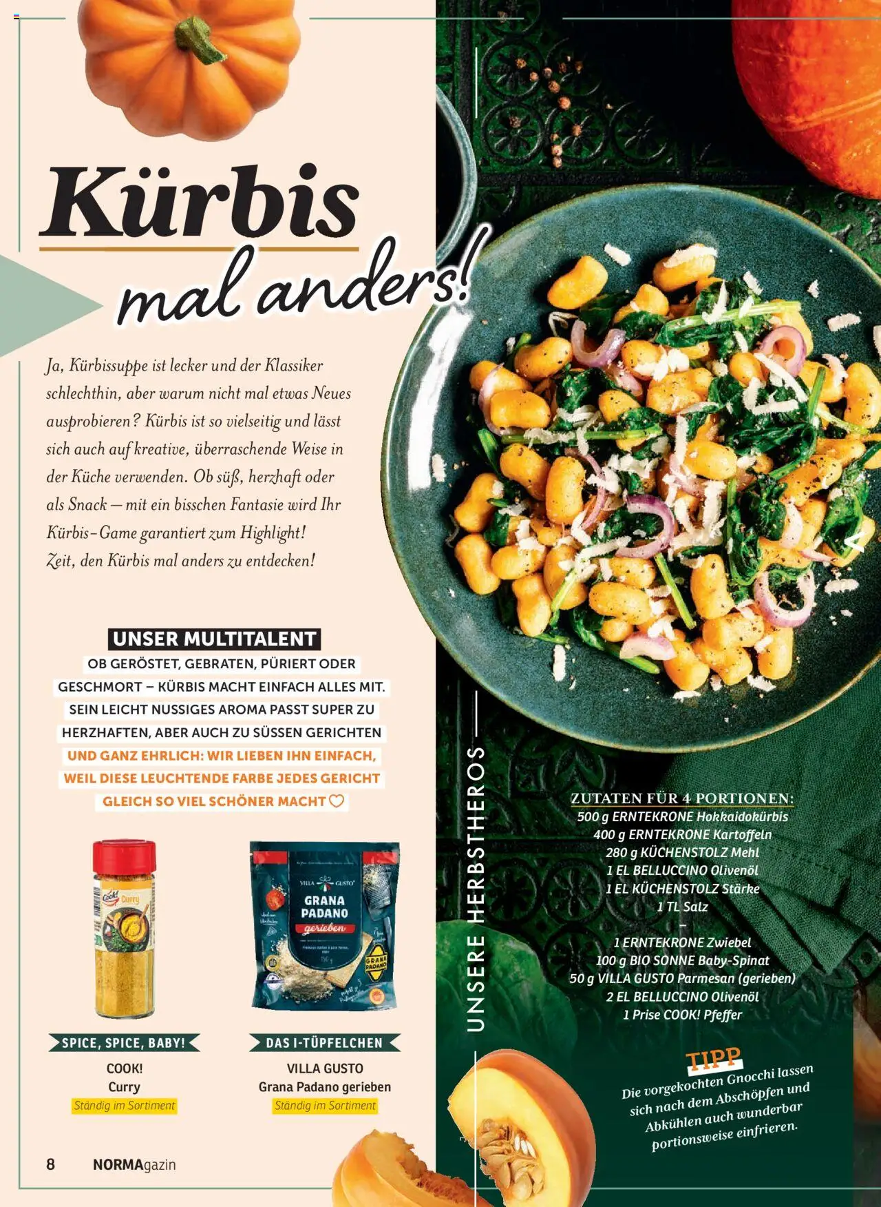 Norma NORMAgazin September/Oktober 2025 – gültig ab 01.09.2025 | Seite: 8 | Produkte: Olivenol, Küche, Kartoffeln, Kürbis