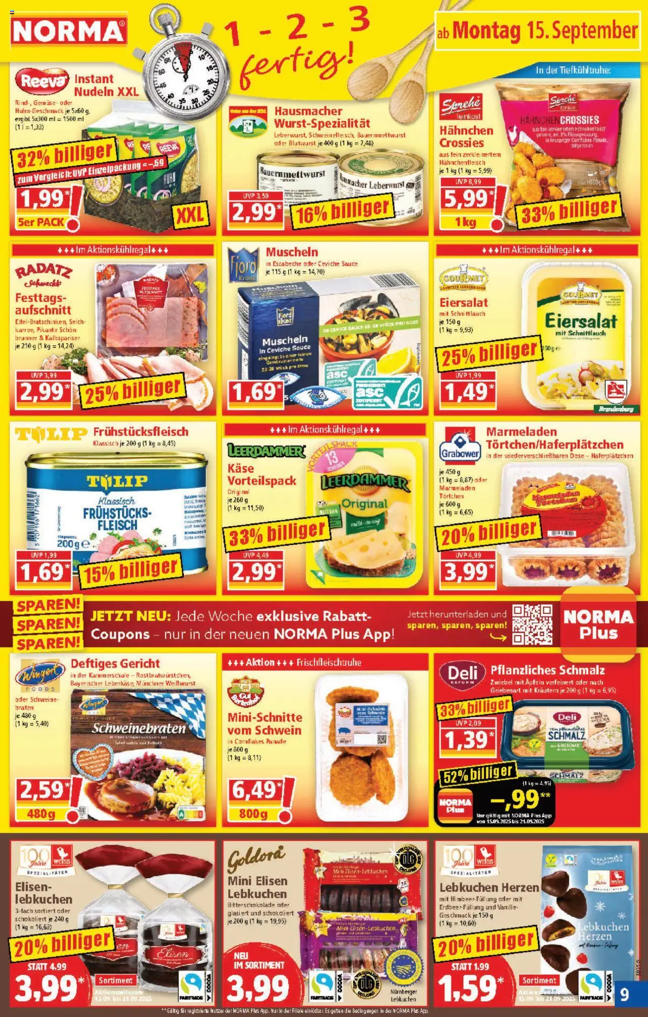 Norma Prospekt 	 – gültig ab 15.09.2025 | Seite: 9 | Produkte: Hahnchen, Leerdammer, Gemüse, Fleisch