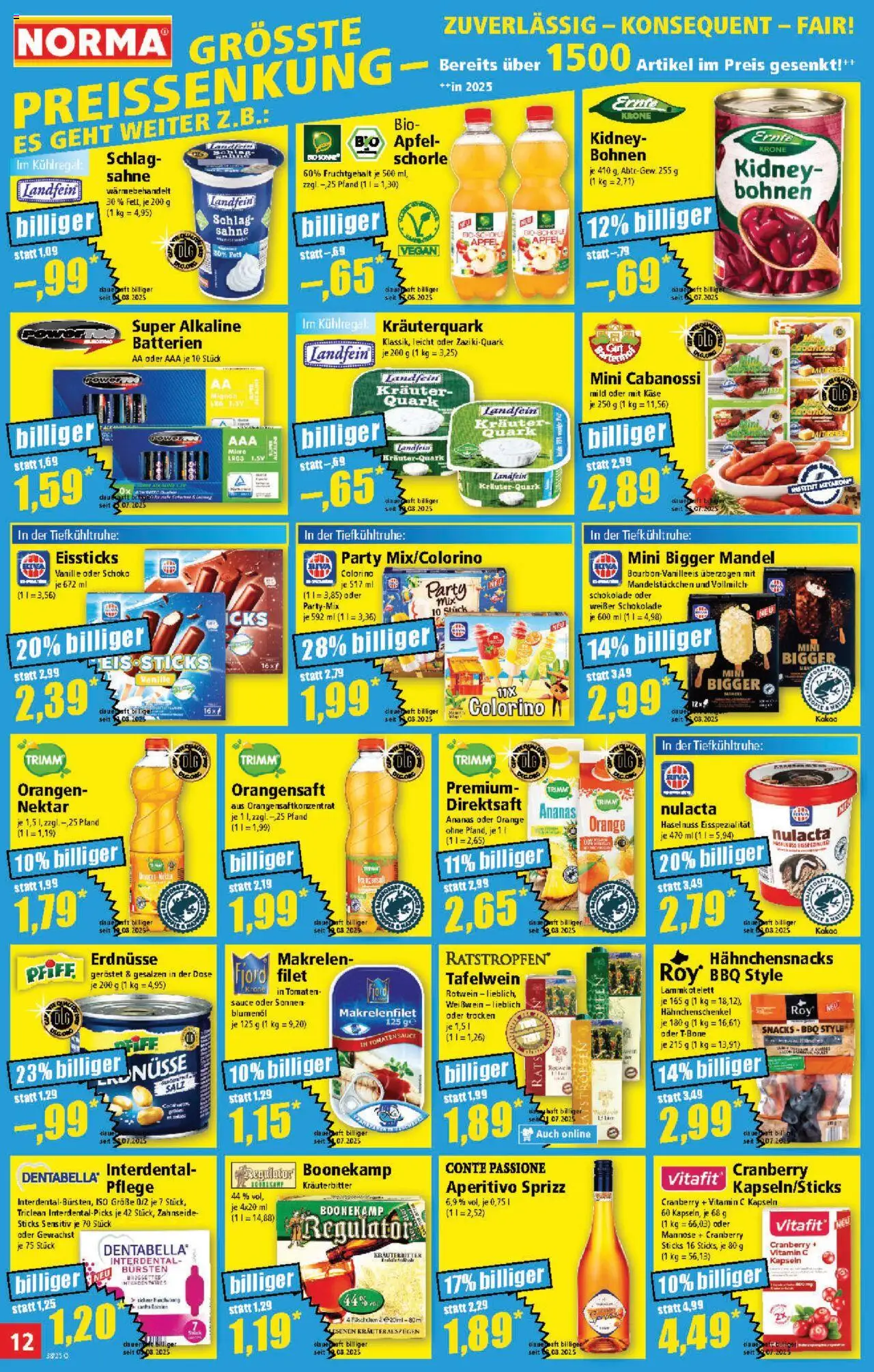 Norma Prospekt 	 – gültig ab 15.09.2025 | Seite: 12 | Produkte: Batterien, Schokolade, Rotwein, Sahne