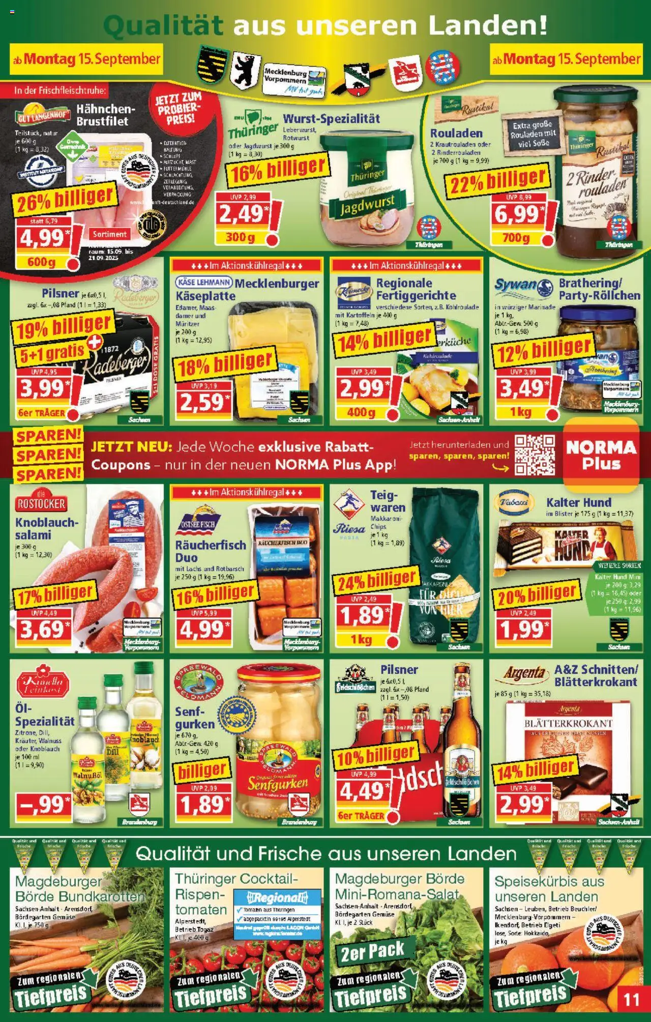 Norma Prospekt 	 – gültig ab 15.09.2025 | Seite: 11 | Produkte: Rinderrouladen, Fisch, Soße, Gurken