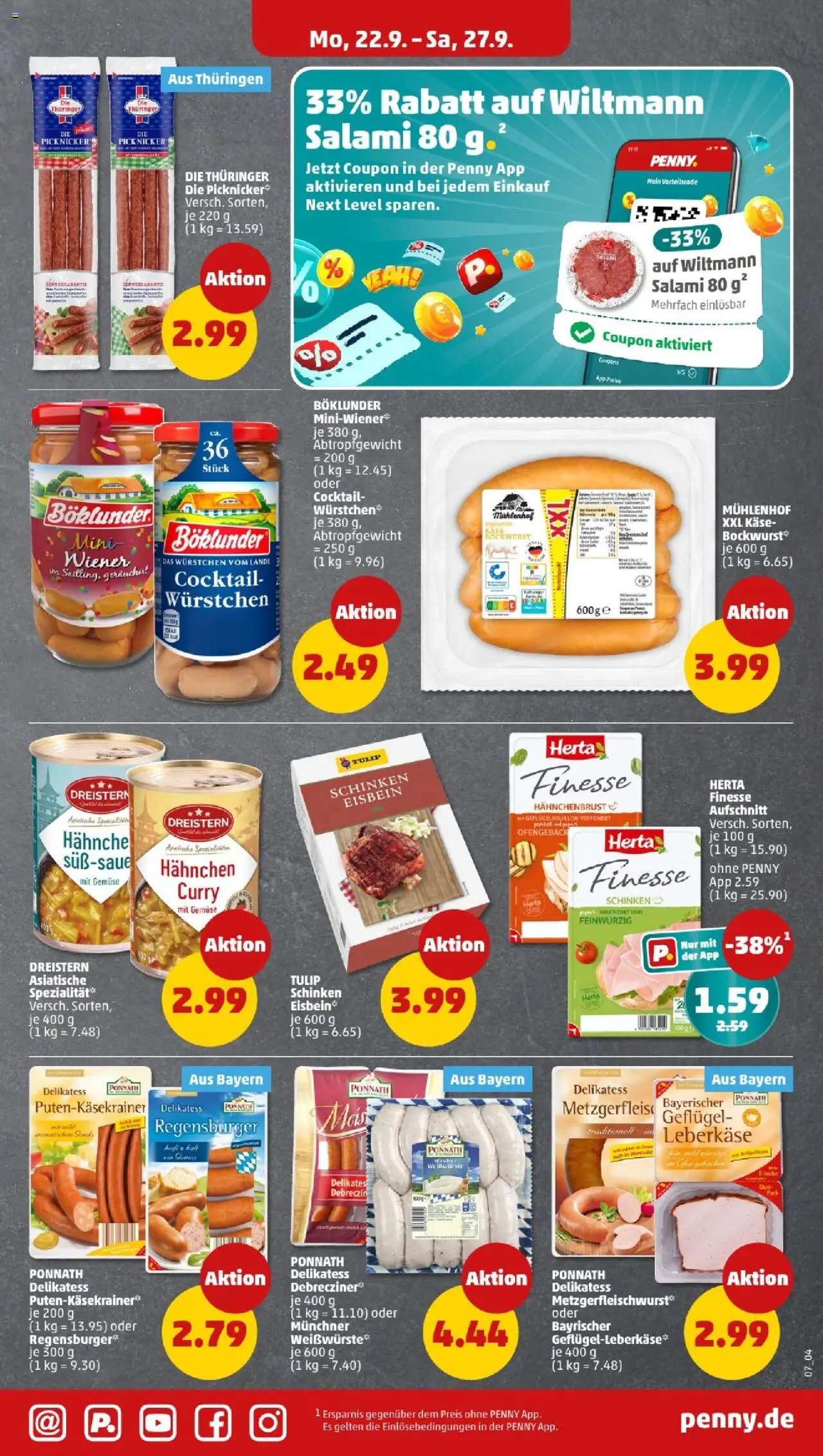 Penny - Bayern  – gültig ab 22.09.2025 | Seite: 9 | Produkte: Hahnchen, Käse, Gemüse, Salami
