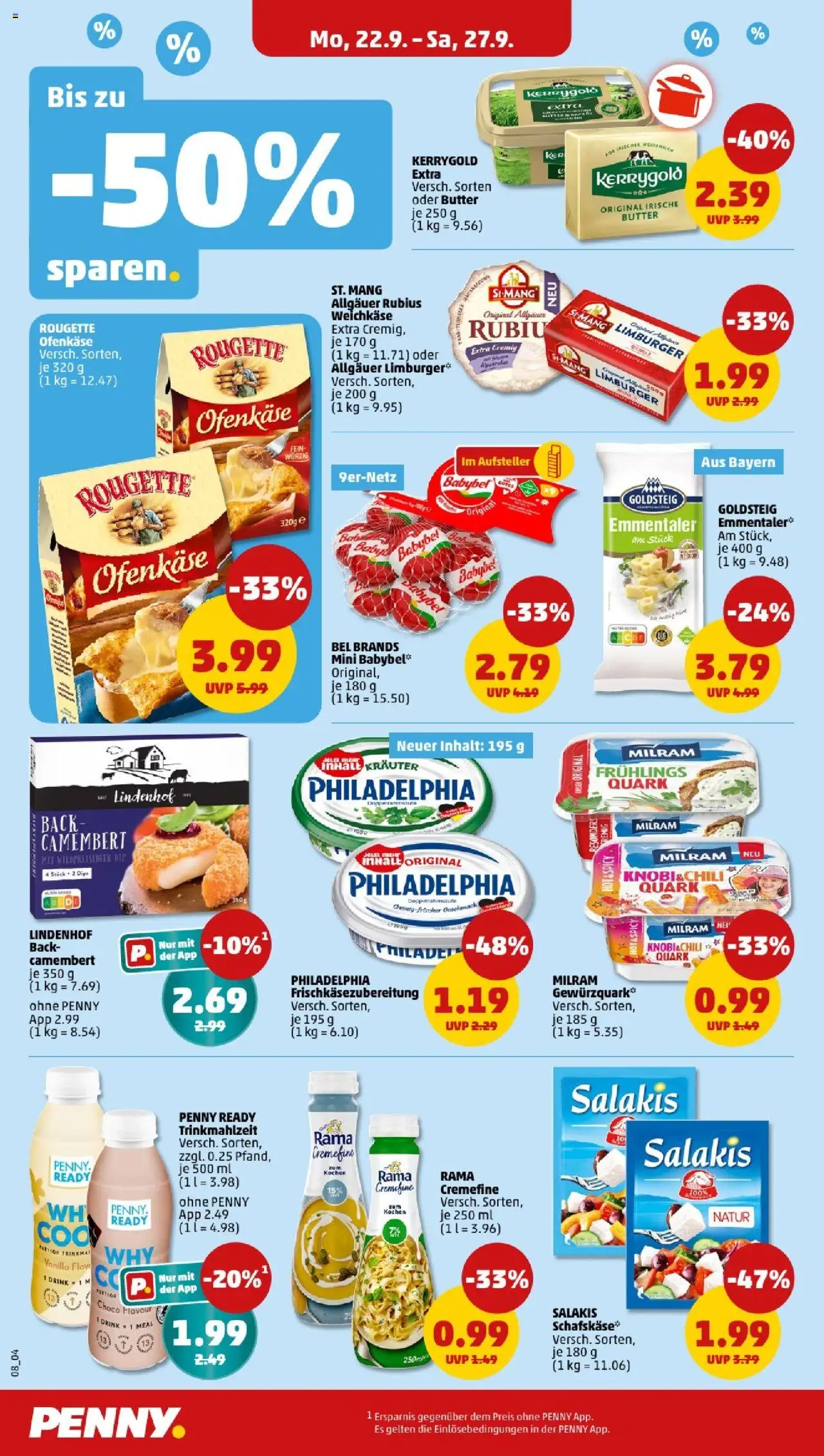 Penny - Bayern  – gültig ab 22.09.2025 | Seite: 10 | Produkte: Butter, Philadelphia, Milram, Salakis