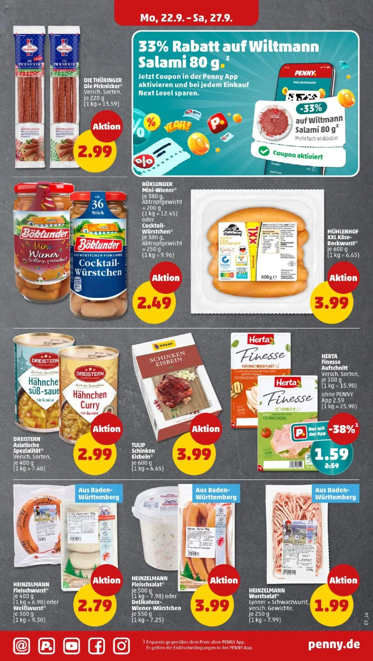 Penny - Baden-Württemberg – gültig ab 22.09.2025 | Seite: 9 | Produkte: Hahnchen, Käse, Salami, Schinken