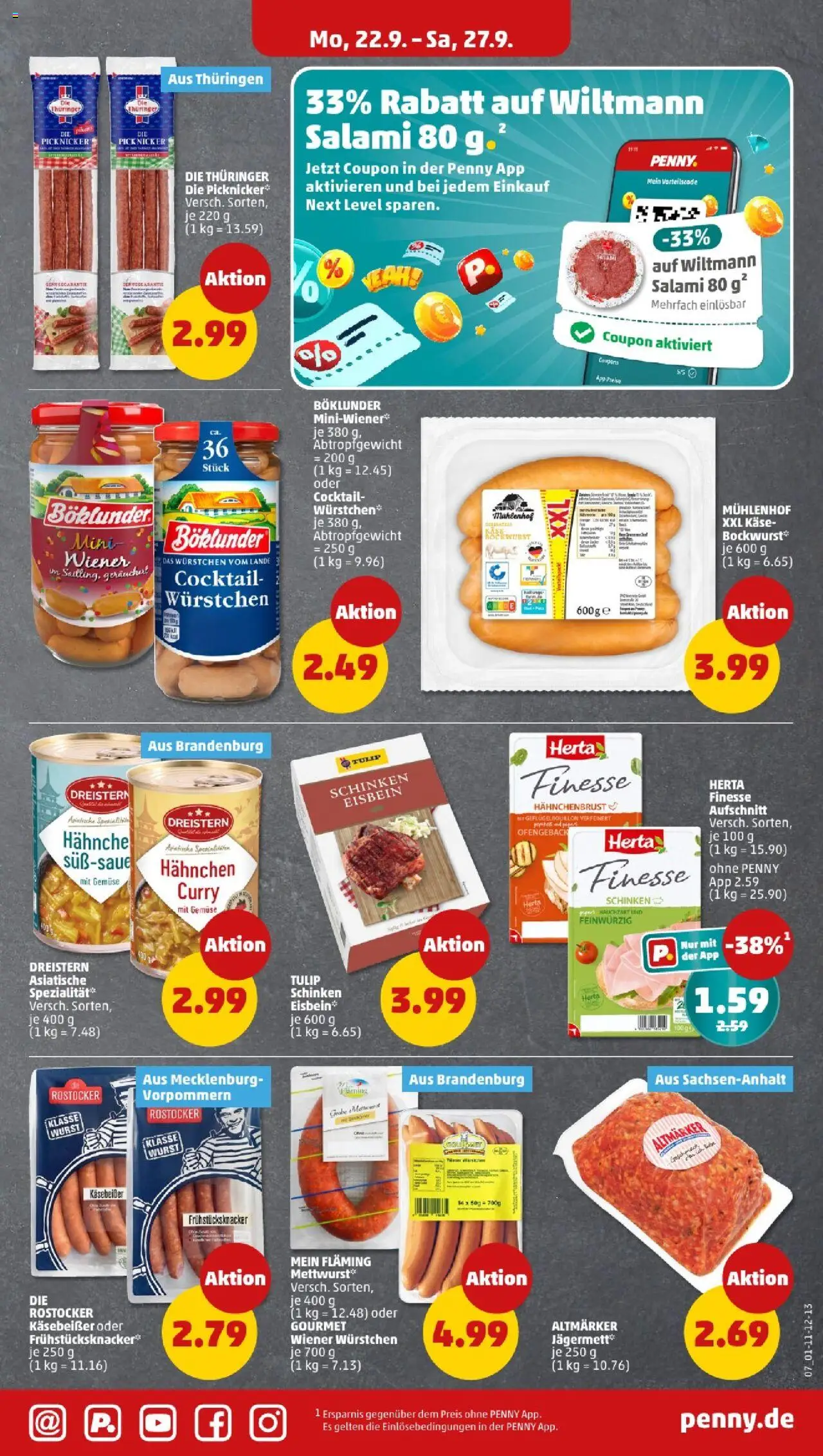 Penny - Thüringen – gültig ab 22.09.2025 | Seite: 9 | Produkte: Wiener wurstchen, Wurst, Schinken, Hahnchenbrust