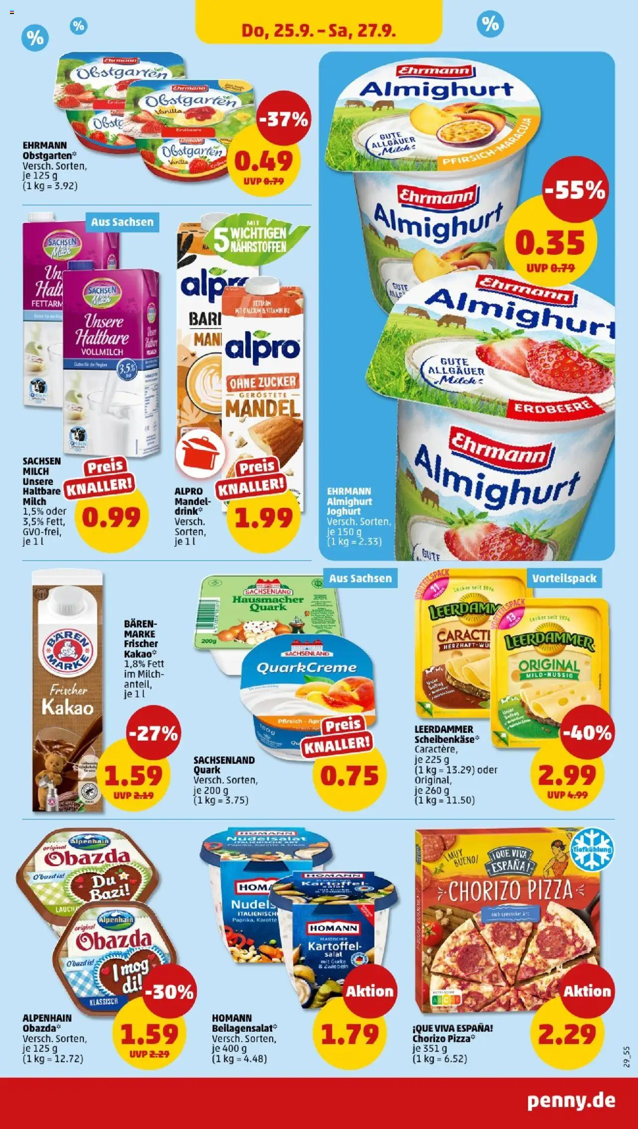 Penny - Sachsen  – gültig ab 22.09.2025 | Seite: 31 | Produkte: Ehrmann almighurt, Milch, Pfirsich, Pizza