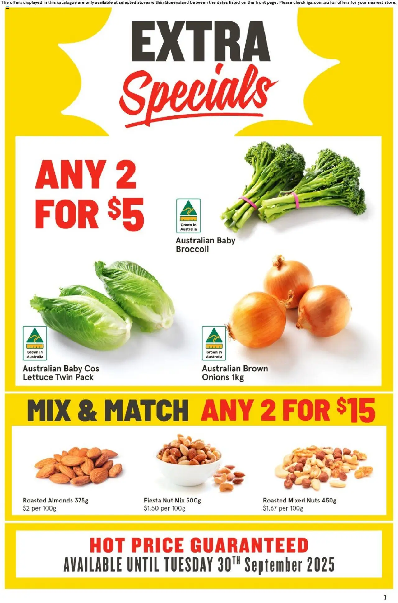 IGA catalogue - valid from 03.09.2025 | Page: 2 | Products: Almonds, Lettuce, Nuts, Onions